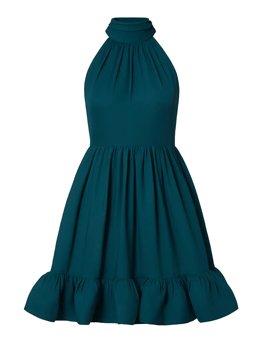 Malina - Fern Halterneck Ruffled Mini Dress - cocktailklänningar - teal - 1