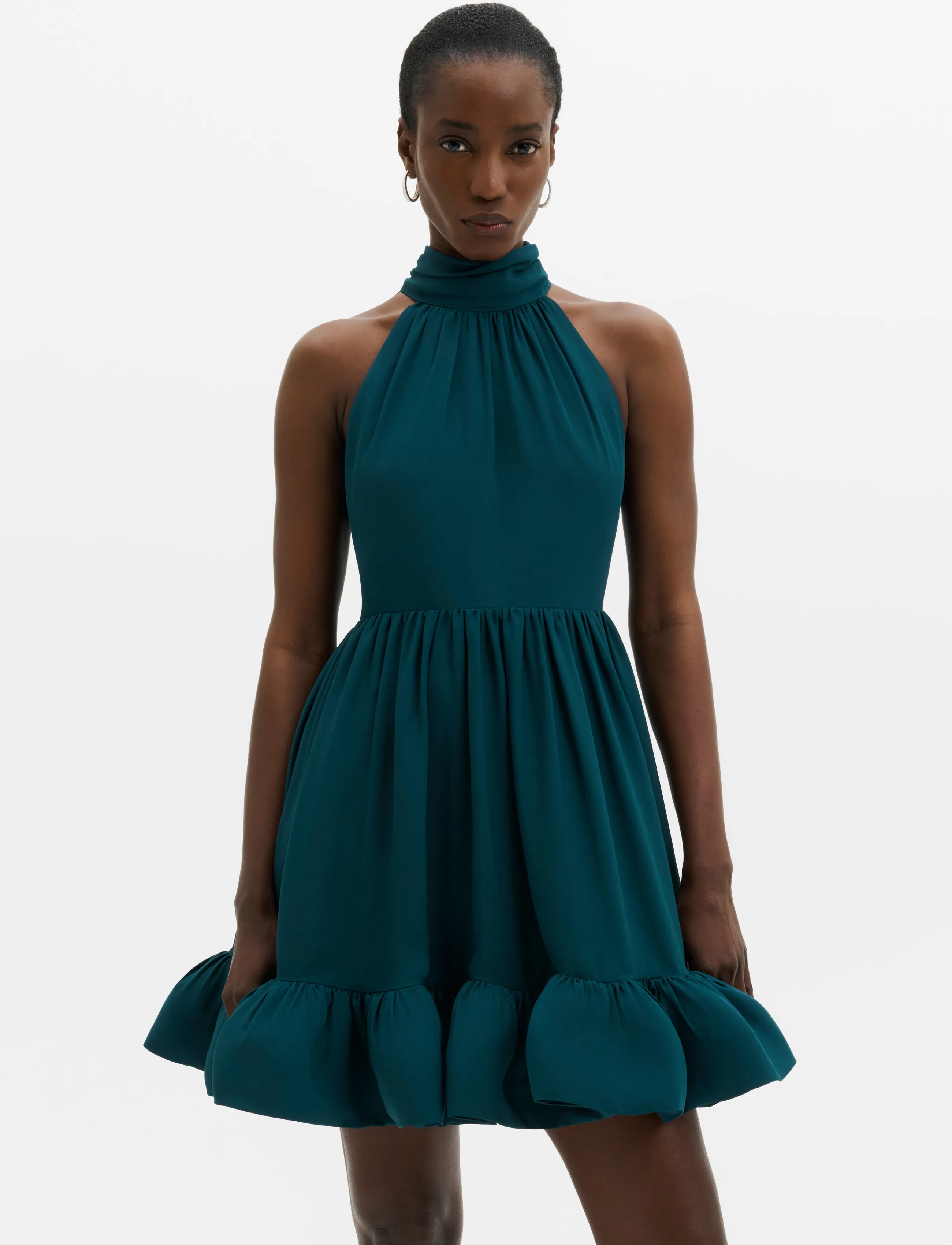 Malina Fern Halterneck Ruffled Mini Dress - Kläder - TEAL / green