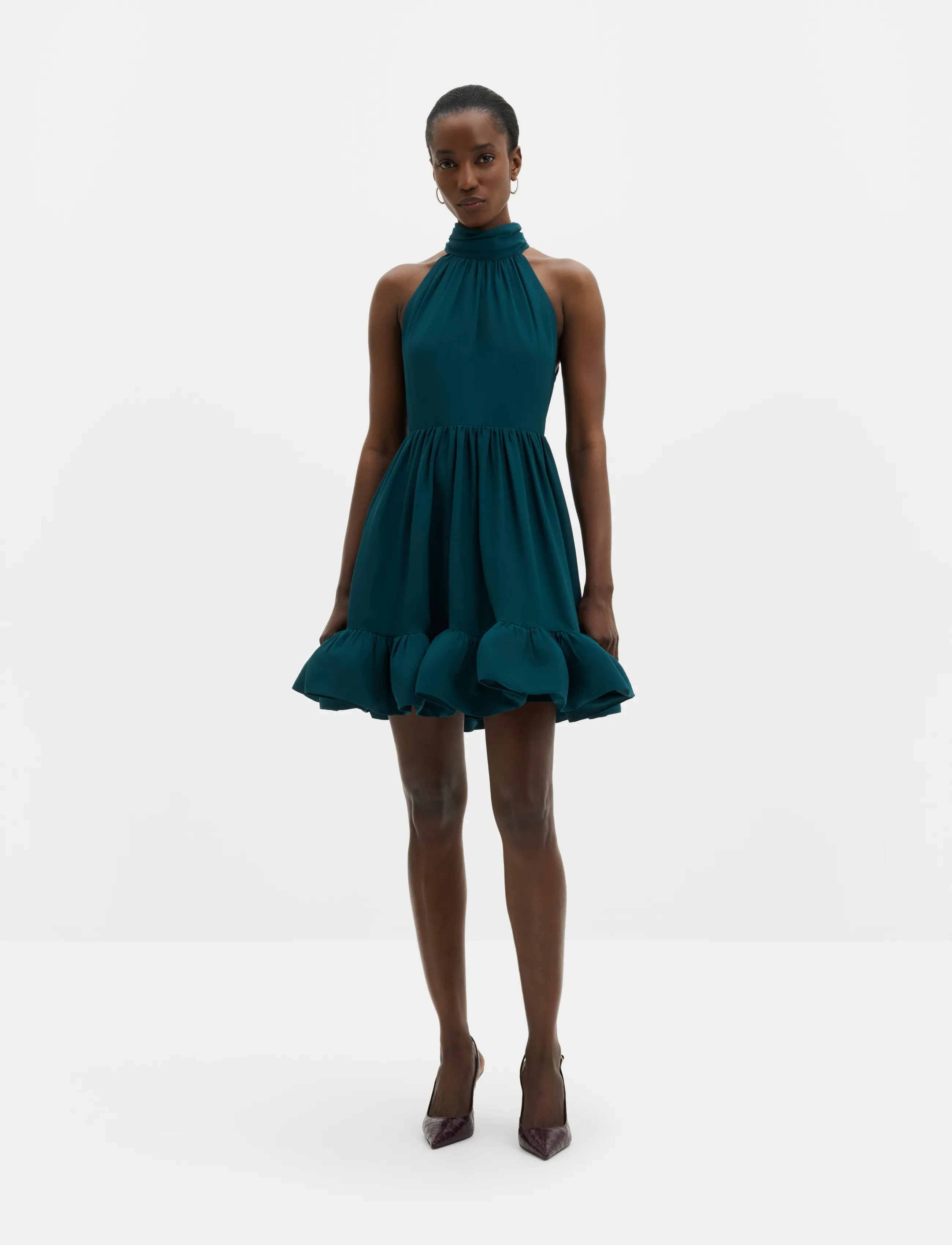 Malina - Fern Halterneck Ruffled Mini Dress - cocktailklänningar - teal - 4