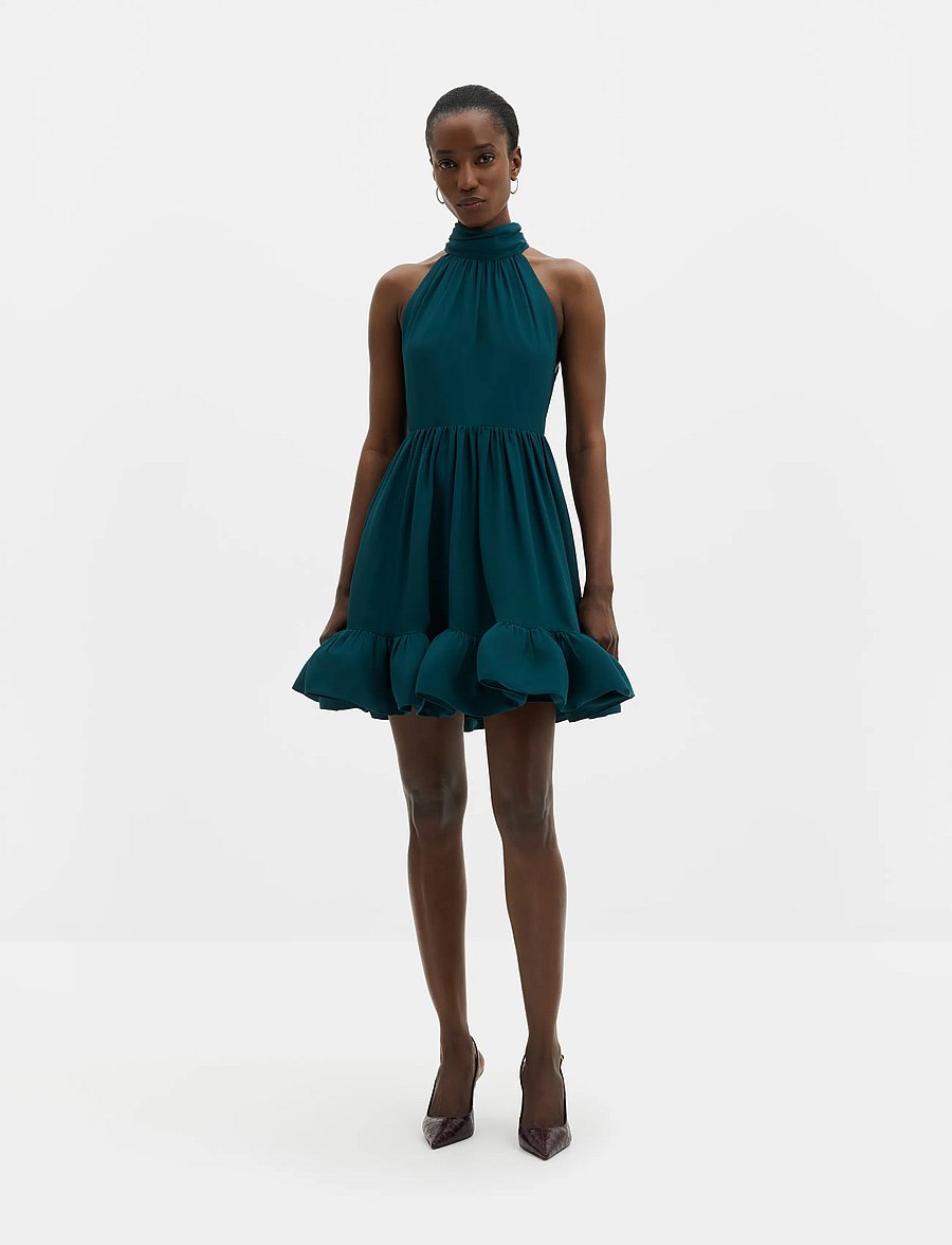 Malina - Fern Halterneck Ruffled Mini Dress - cocktailklänningar - teal - 4
