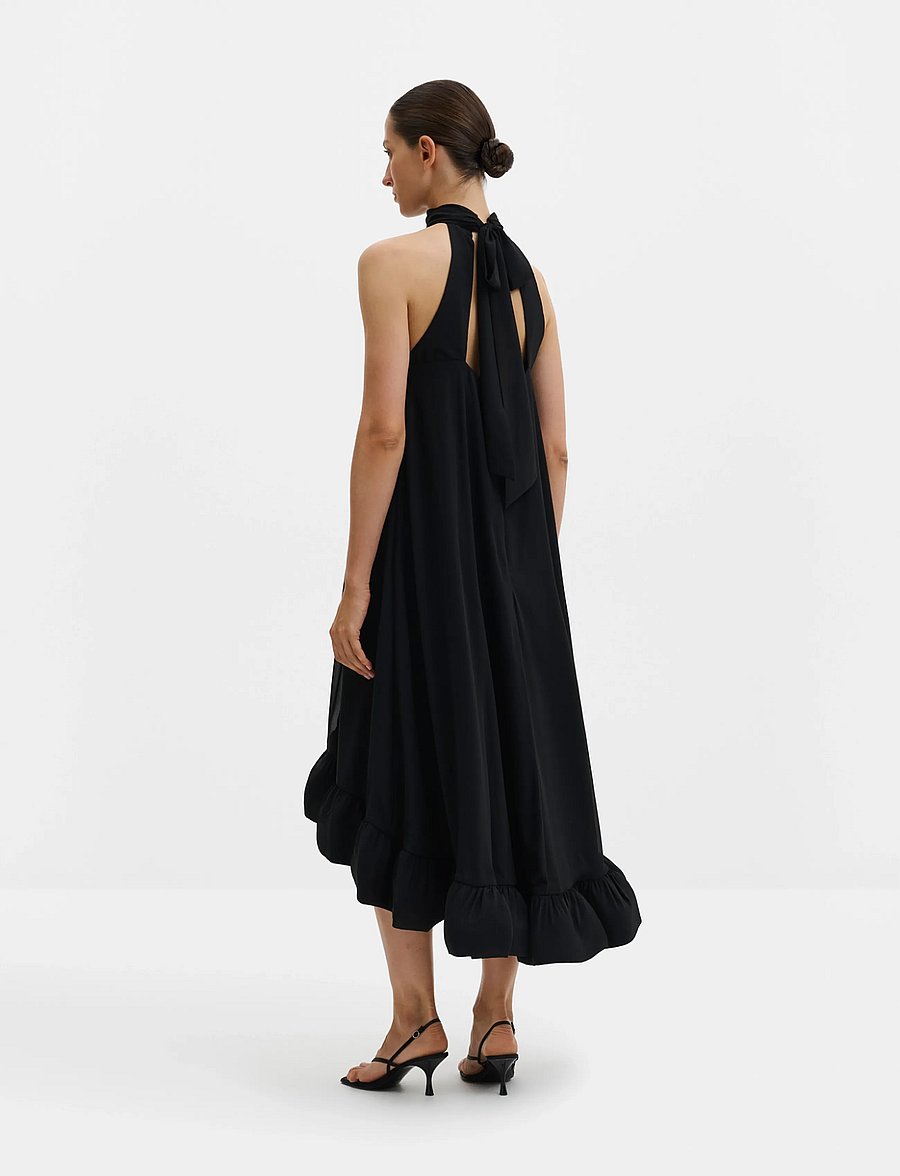 Malina - Sabrina Halterneck Ruffled Midi Dress - black - 2