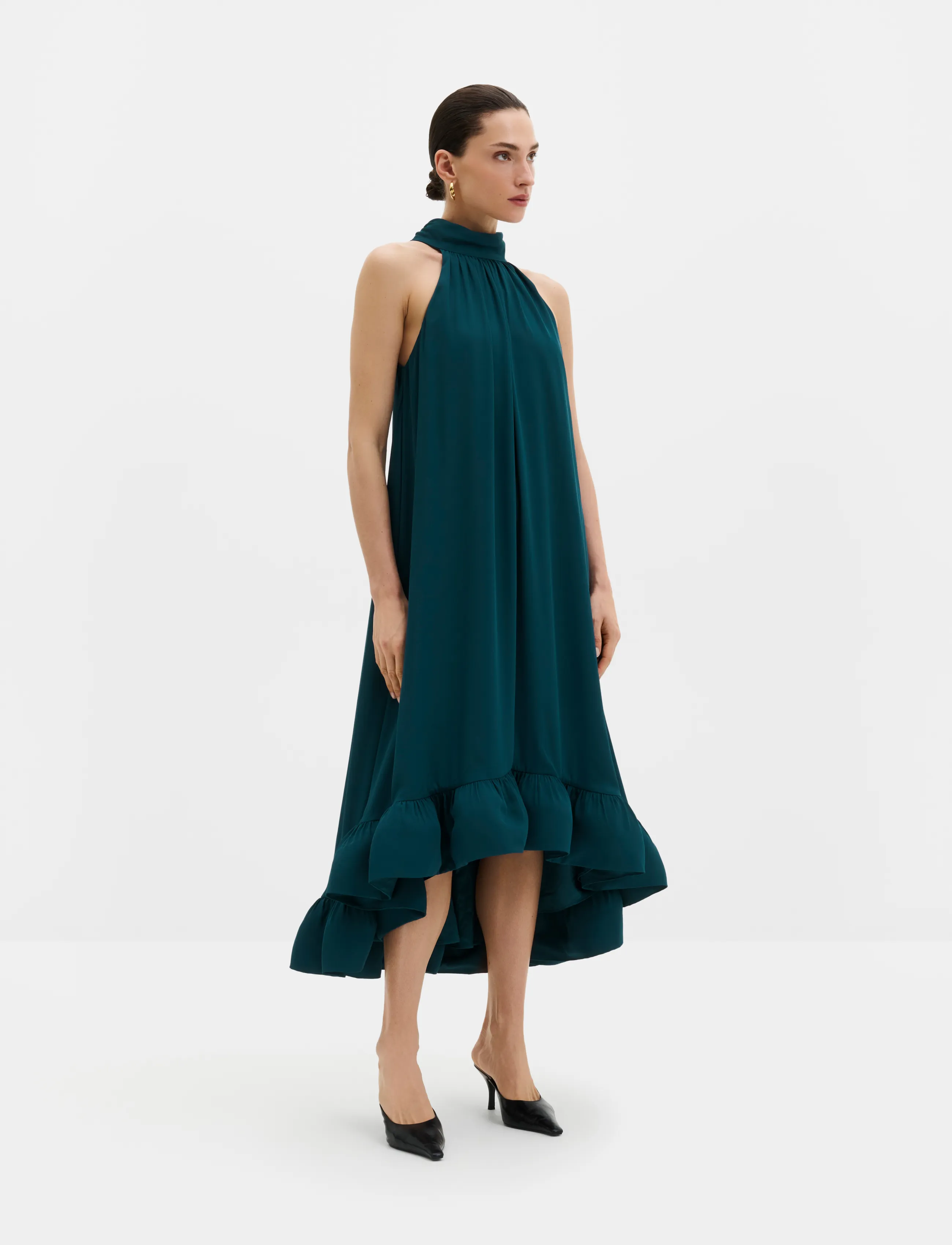 Malina Sabrina Halterneck Ruffled Midi Dress - Maxiklänningar - TEAL / green