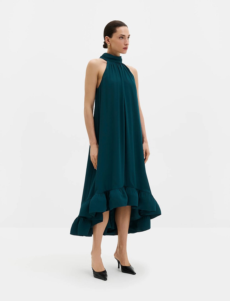 Malina - Sabrina Halterneck Ruffled Midi Dress - maxiklänningar - teal - 0