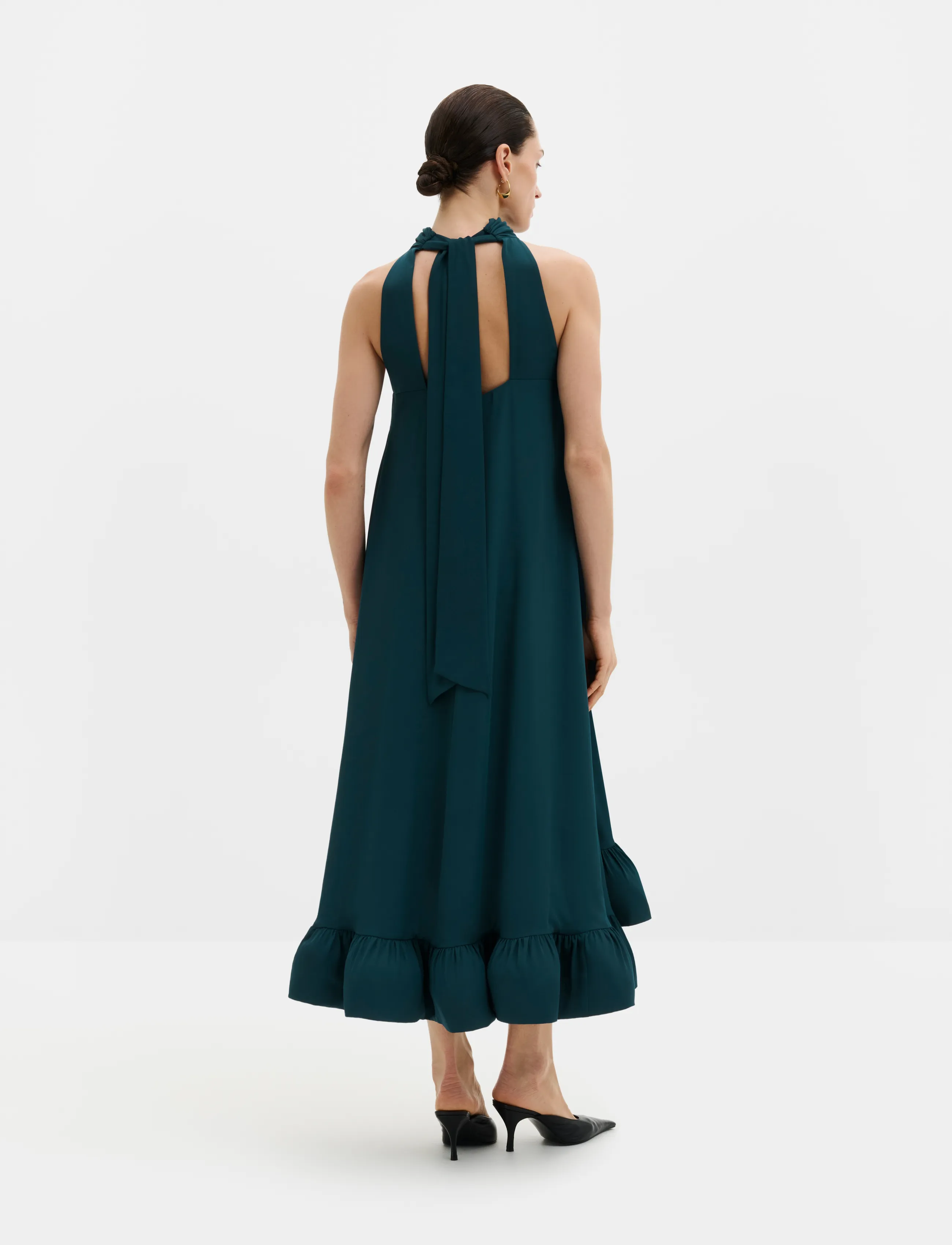 Malina - Sabrina Halterneck Ruffled Midi Dress - maxiklänningar - teal - 2