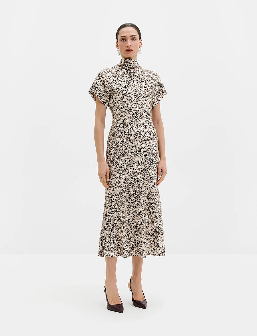 Malina - Alivia Short Sleeve Satin Midi Dress - cocktailklänningar - shaded dot - 0