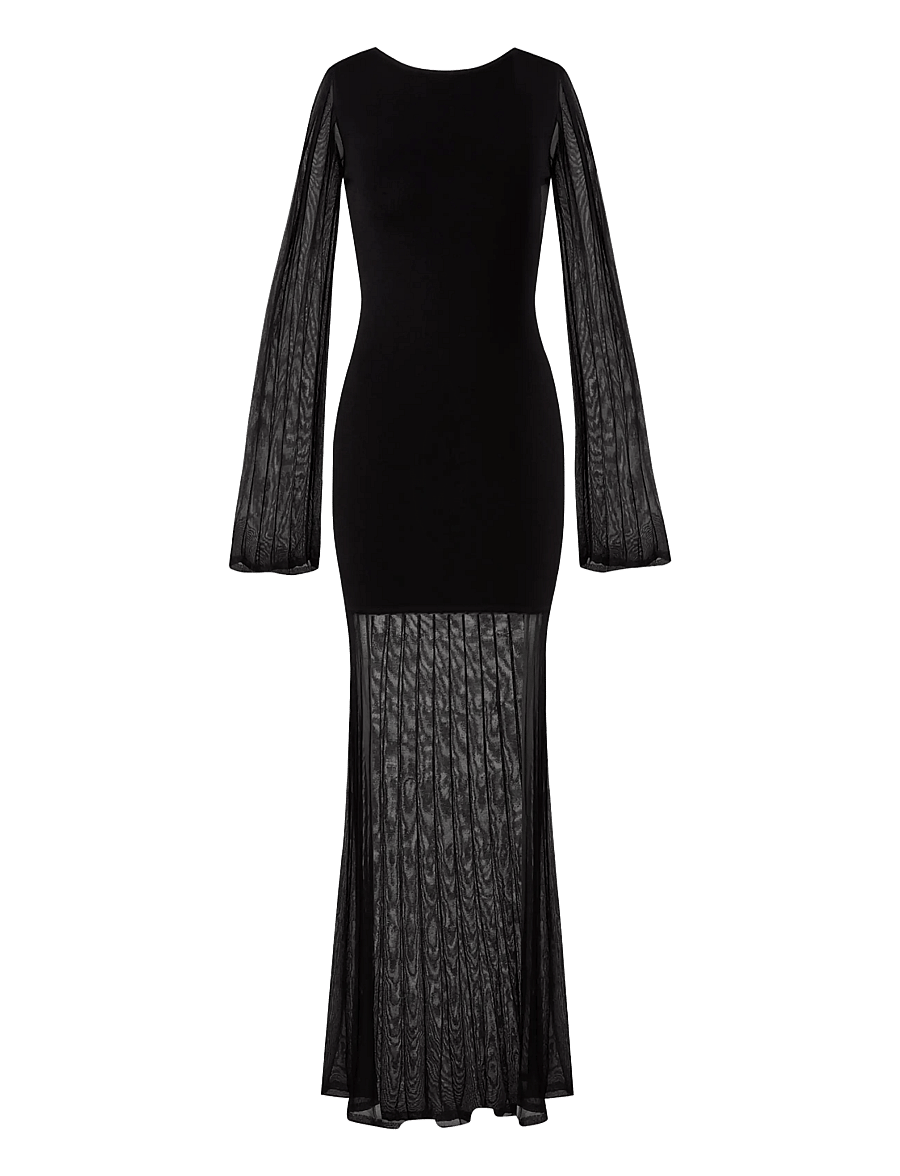 Malina - Haisley Sheer Knitted Maxi Dress - fodralklänningar - black - 1
