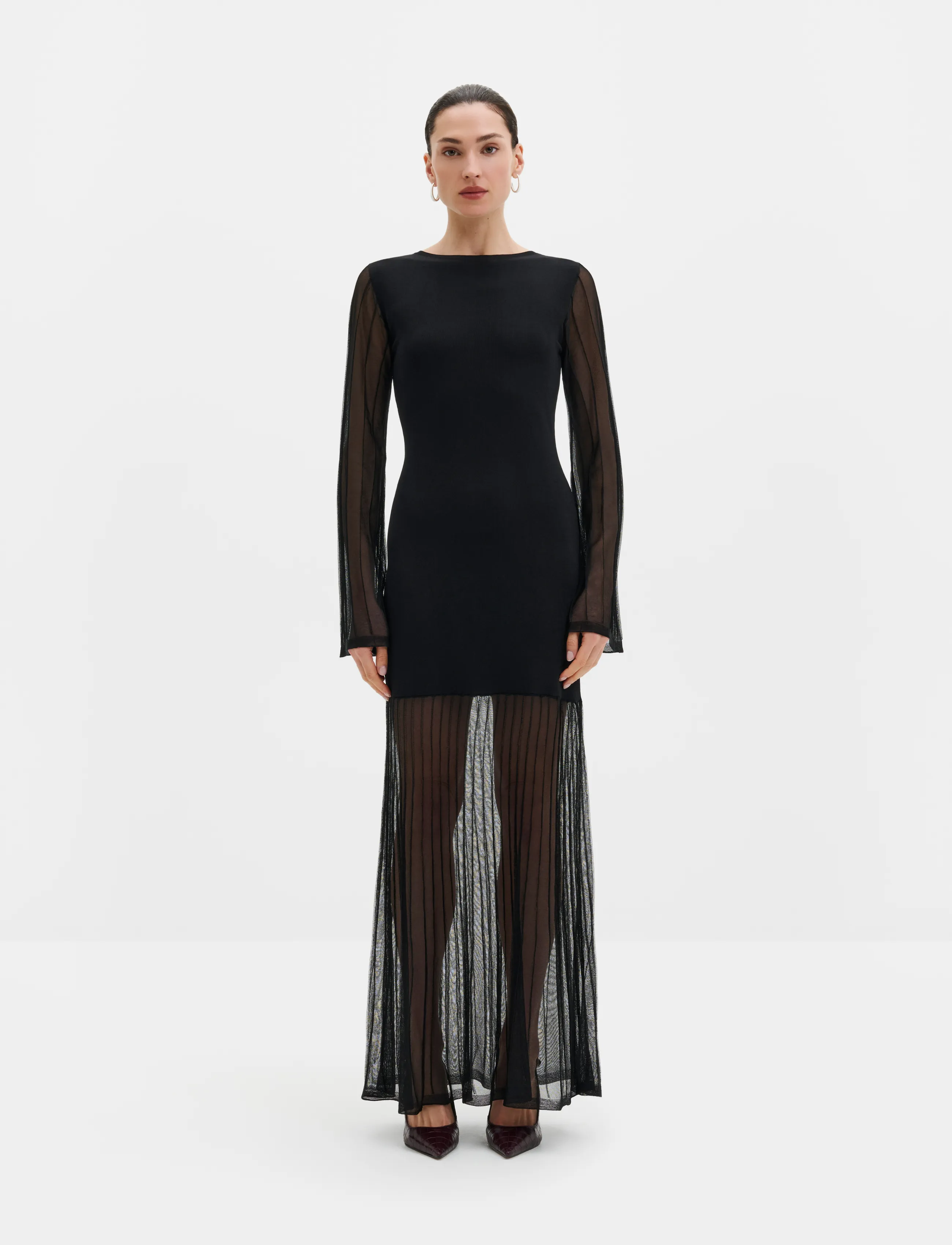 Malina Haisley Sheer Knitted Maxi Dress - Kläder - BLACK / black