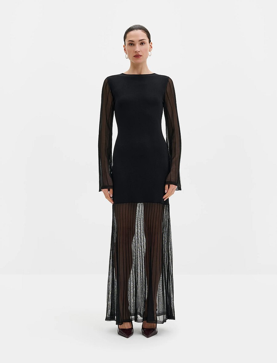 Malina - Haisley Sheer Knitted Maxi Dress - fodralklänningar - black - 0