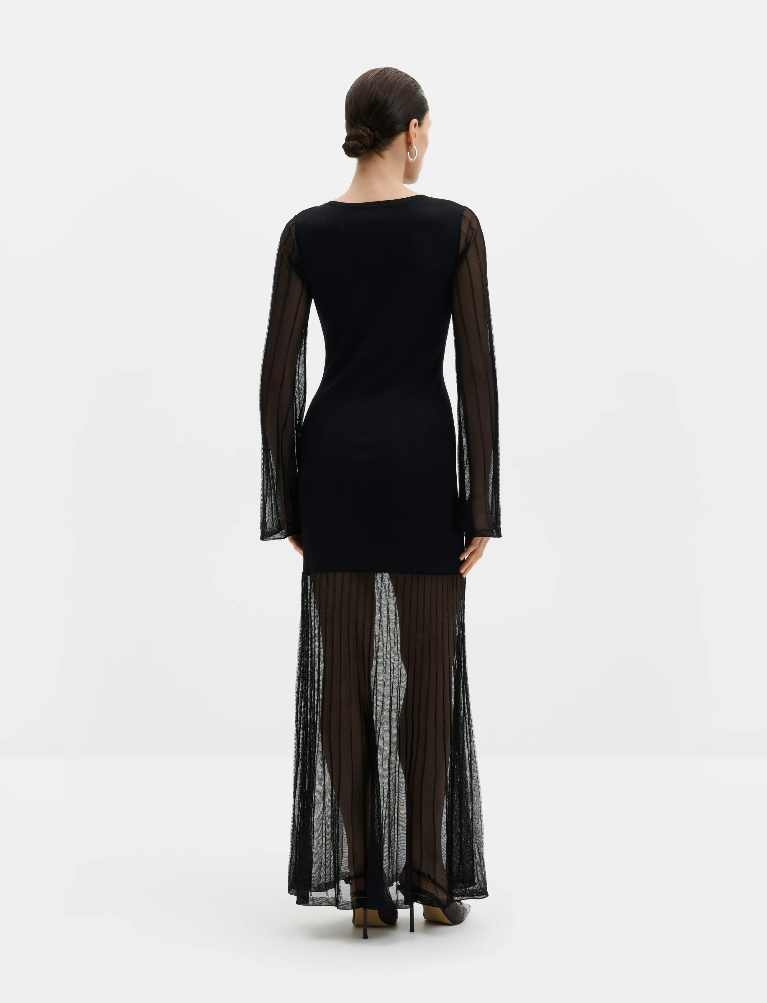 Malina - Haisley Sheer Knitted Maxi Dress - fodralklänningar - black - 2