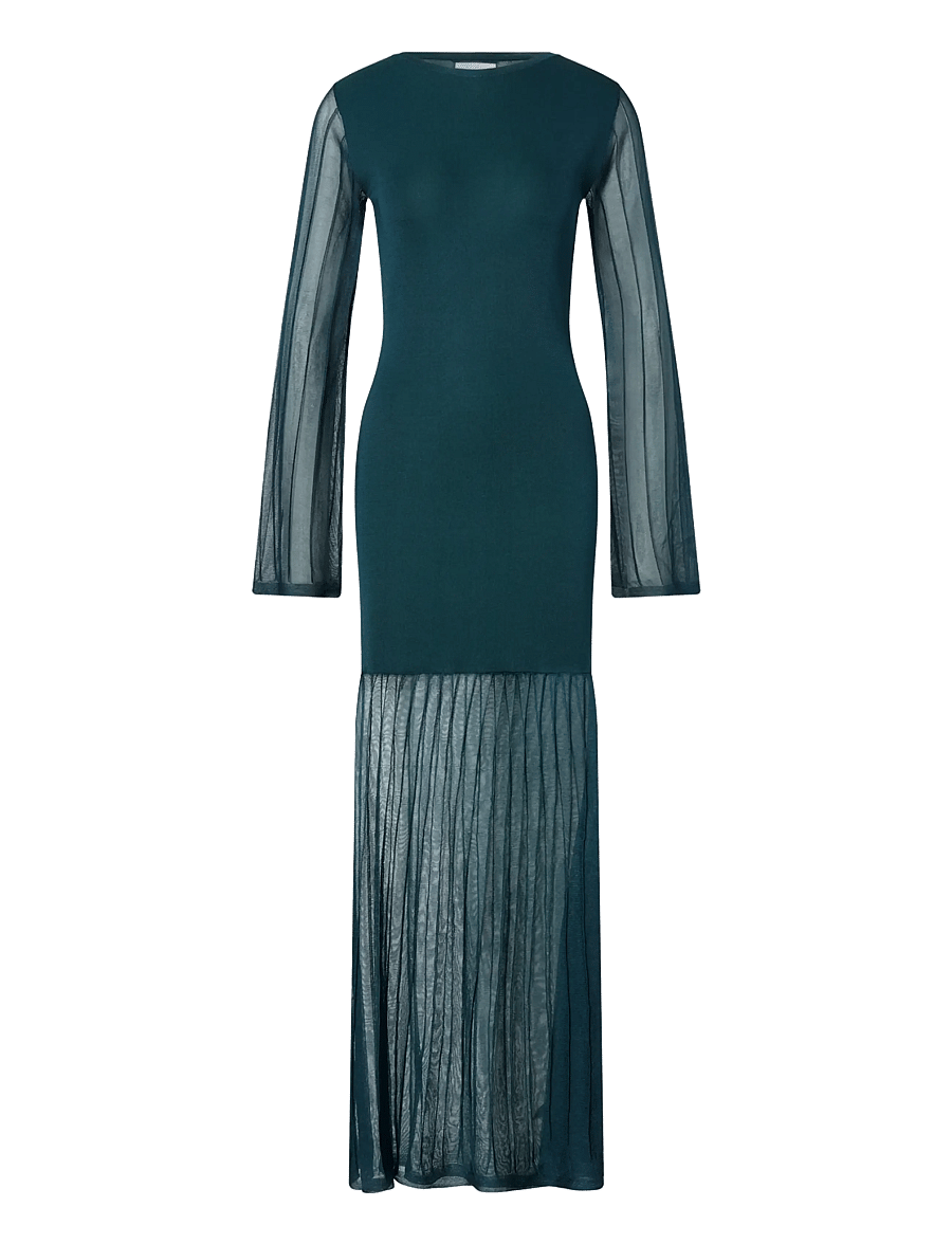 Malina - Haisley Sheer Knitted Maxi Dress - fodralklänningar - teal - 1