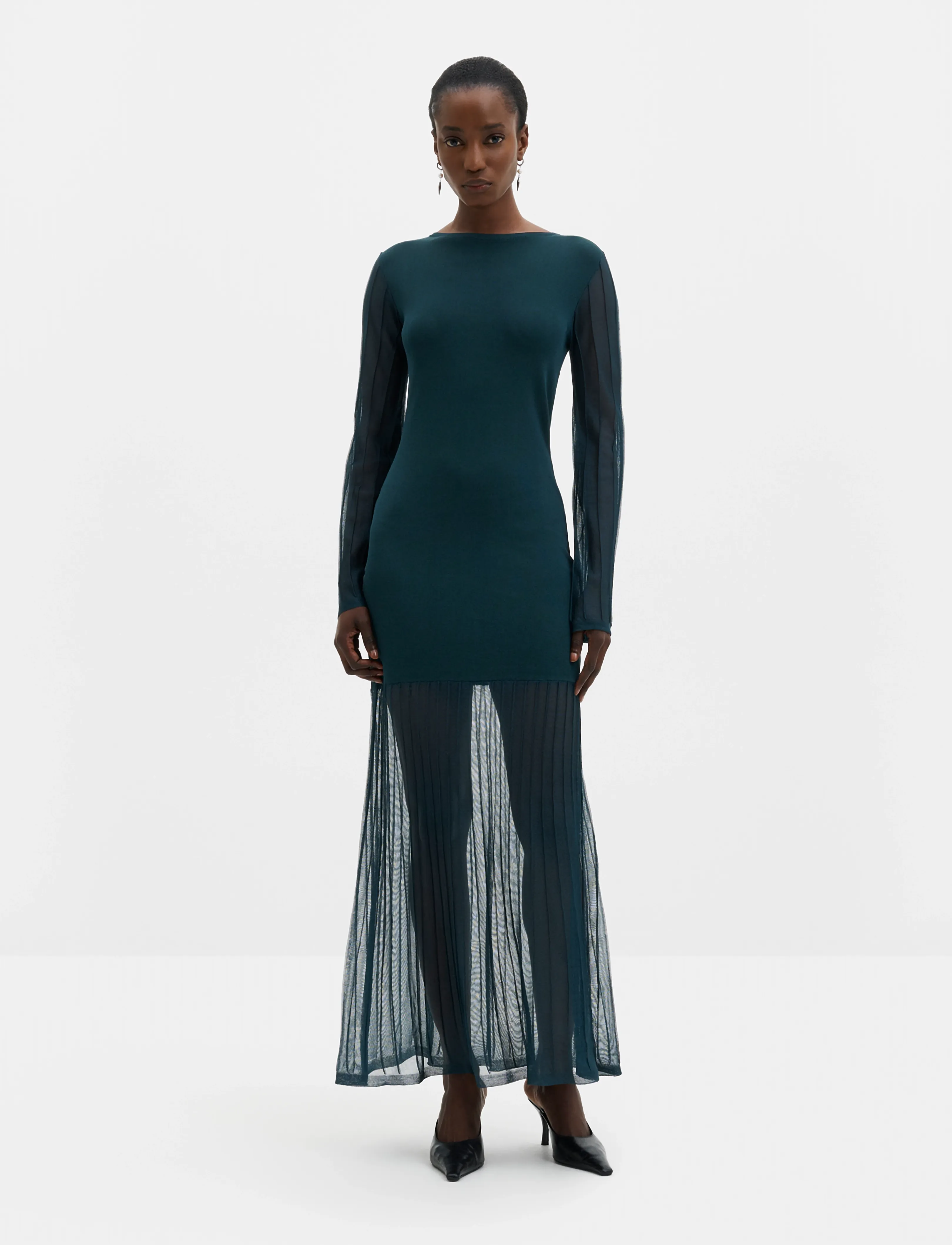 Malina Haisley Sheer Knitted Maxi Dress - Kläder - TEAL / green