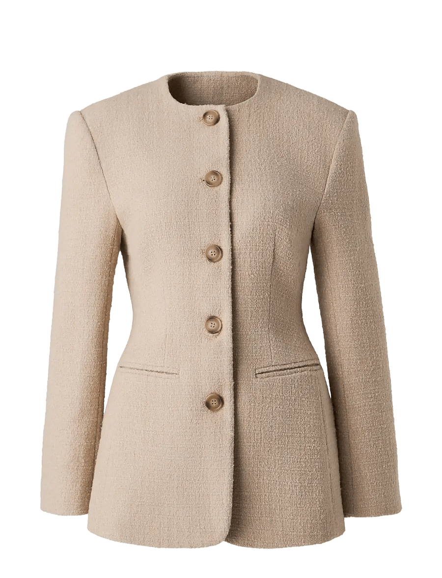 Malina - Carol Fitted Boucle Blazer - enkelknäppta kavajer - champagne - 1