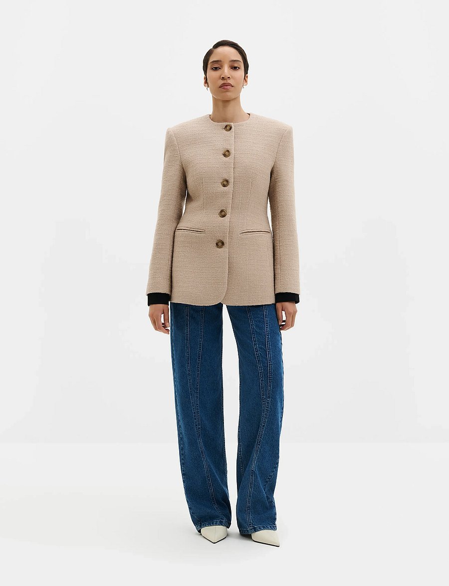 Malina - Carol Fitted Boucle Blazer - enkelknäppta kavajer - champagne - 0