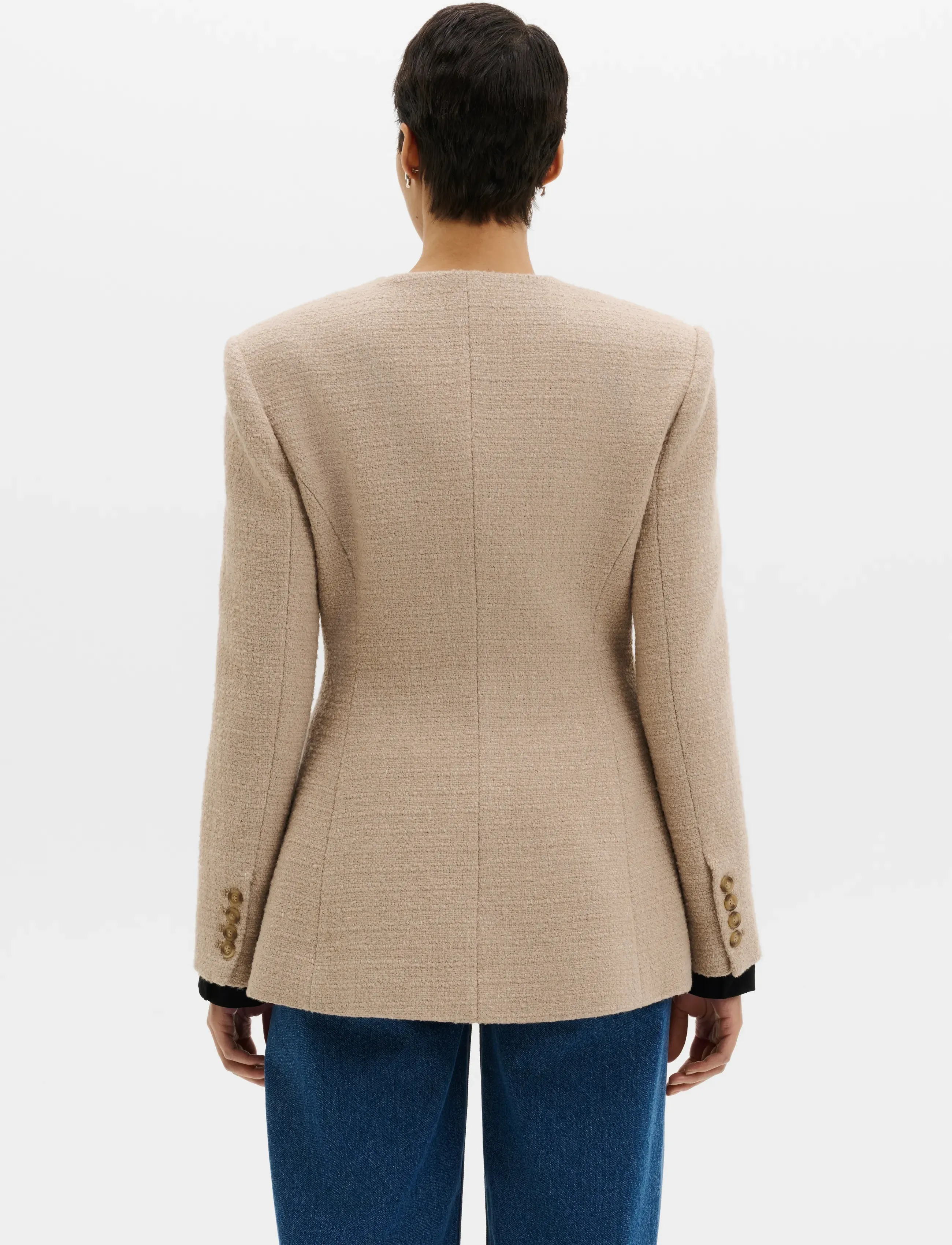 Malina - Carol Fitted Boucle Blazer - enkelknäppta kavajer - champagne - 2