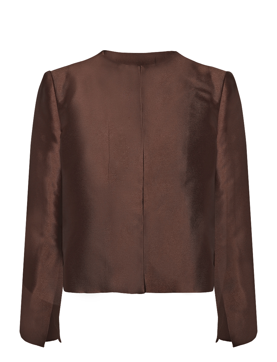 Malina - Ruthie Slit-Sleeve Satin Blouse - nabapluusid - dark brown - 0
