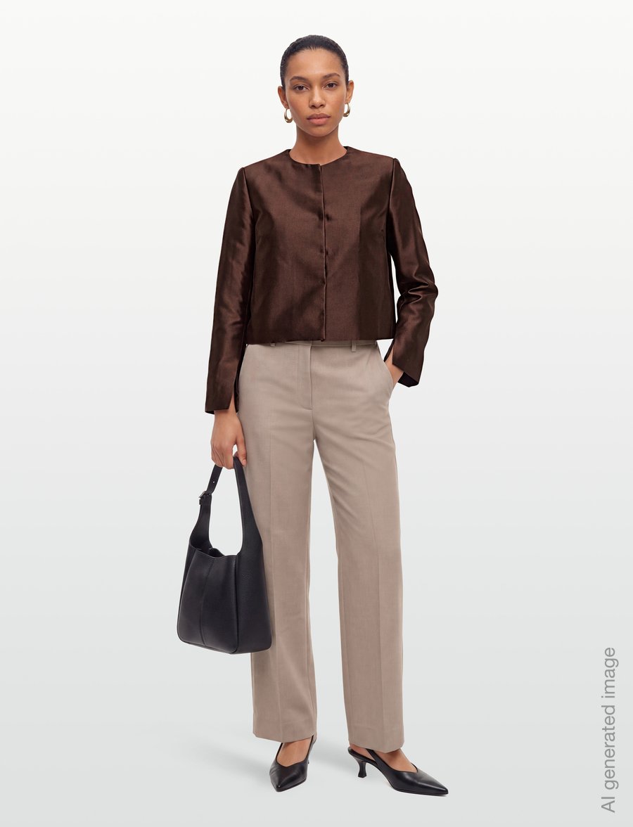 Malina - Ruthie Slit-Sleeve Satin Blouse - crop tops - dark brown - 0