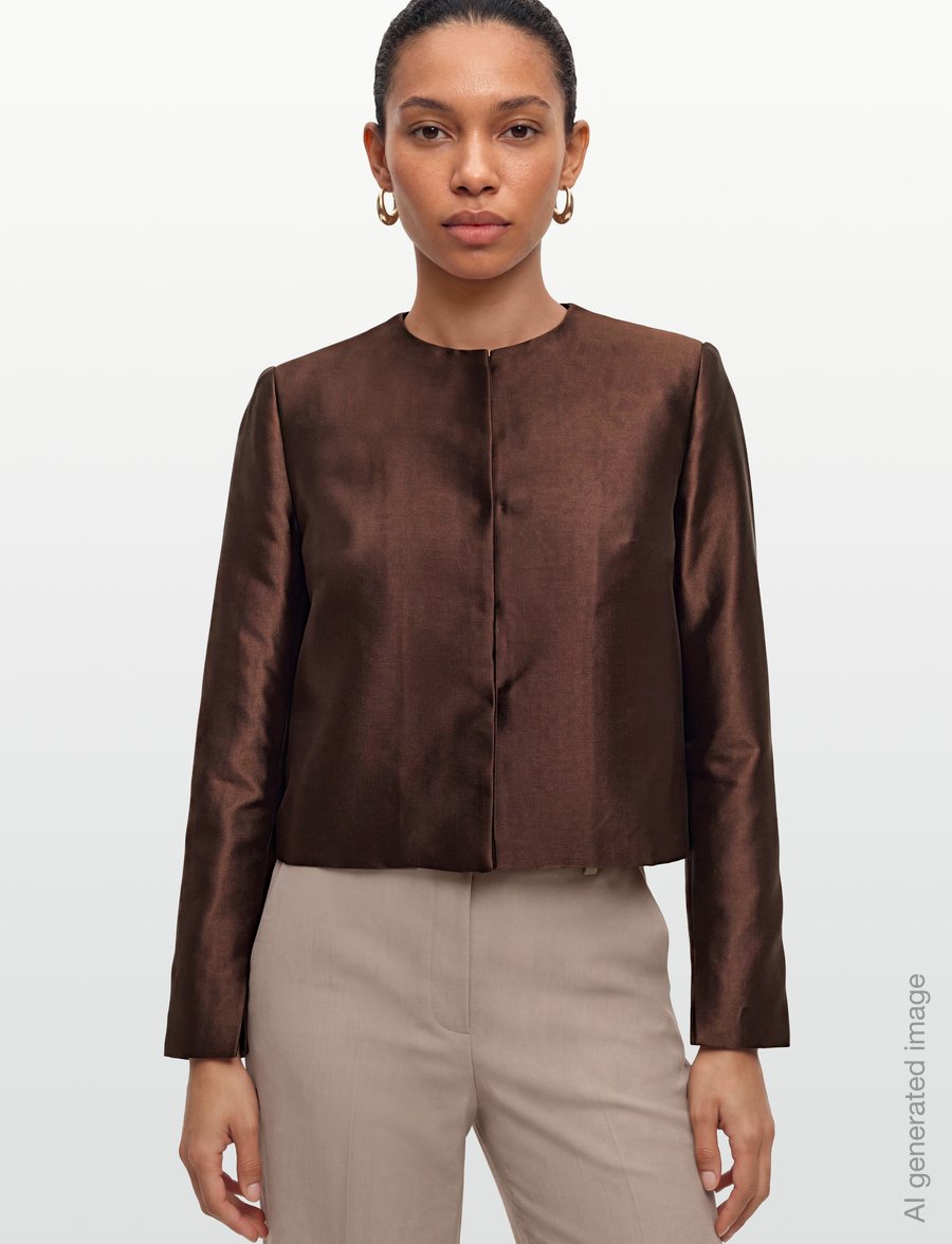 Malina - Ruthie Slit-Sleeve Satin Blouse - crop tops - dark brown - 3