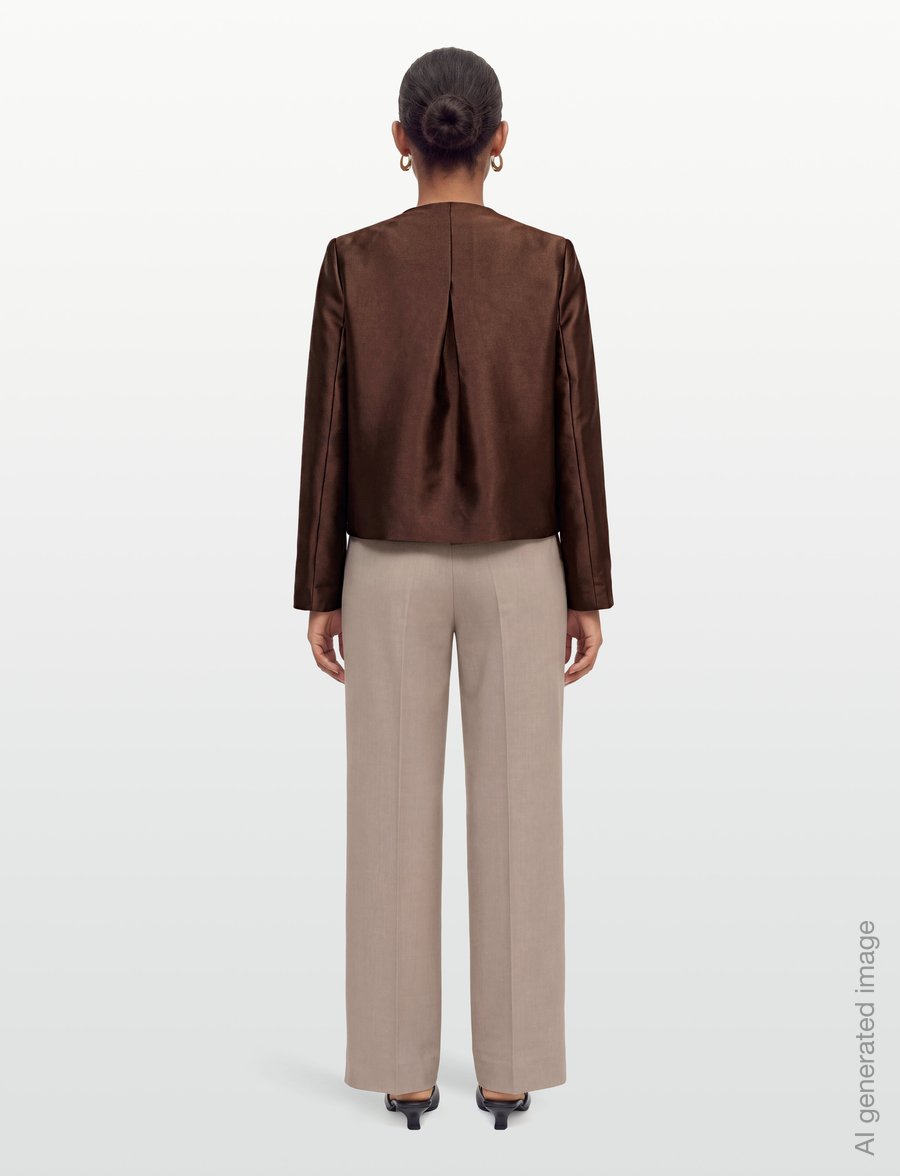 Malina - Ruthie Slit-Sleeve Satin Blouse - crop tops - dark brown - 4