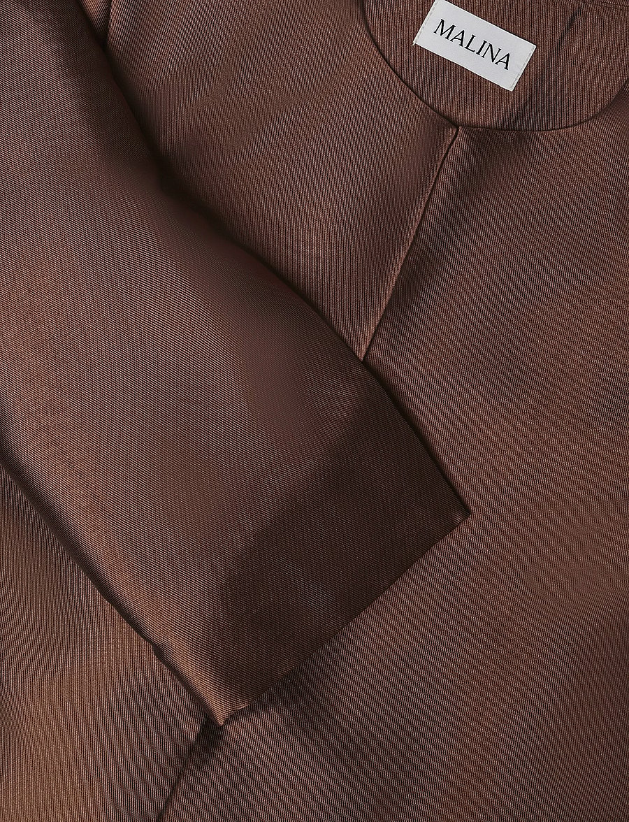 Malina - Ruthie Slit-Sleeve Satin Blouse - nabapluusid - dark brown - 2