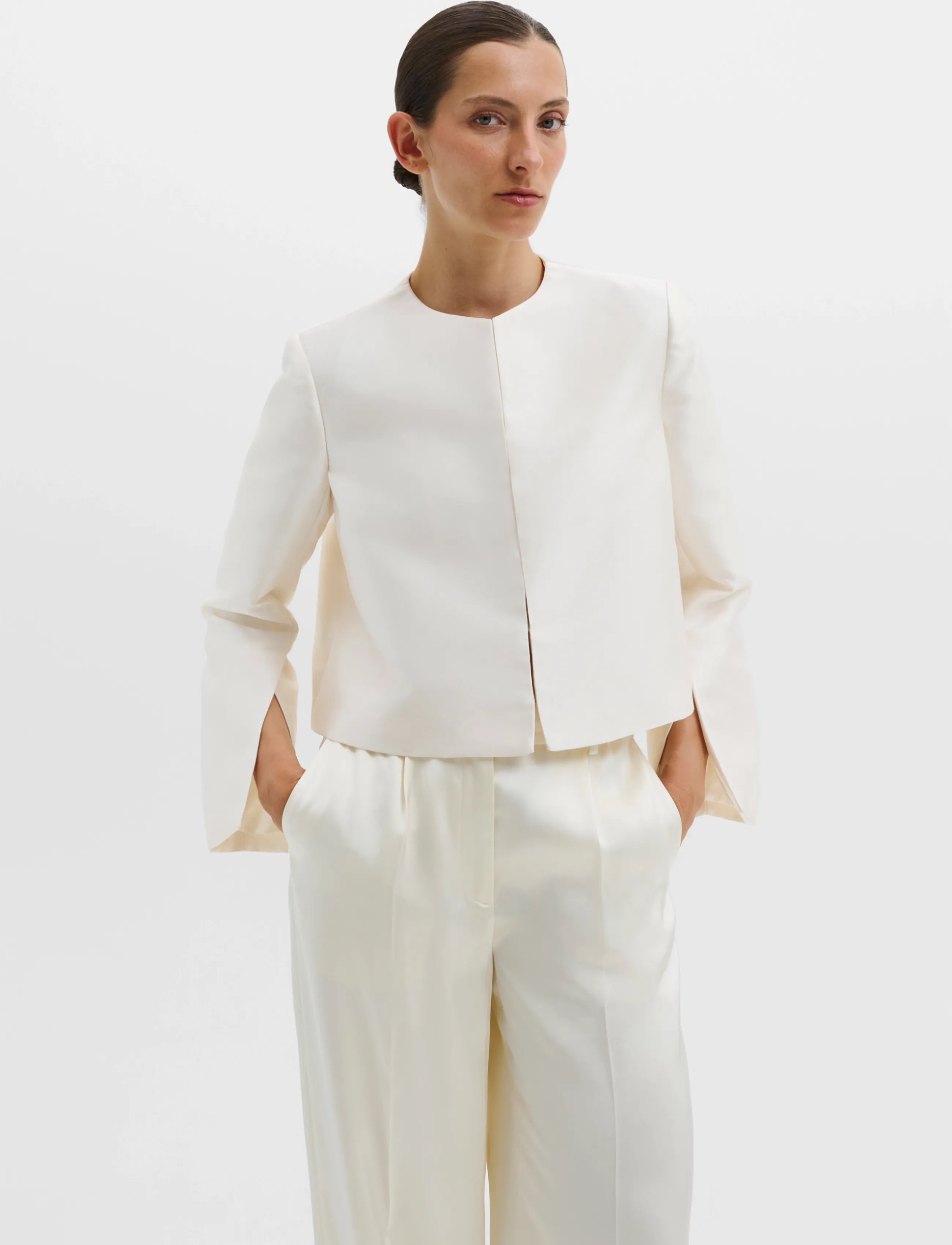 Malina - Ruthie Slit-Sleeve Satin Blouse - ivory - 2