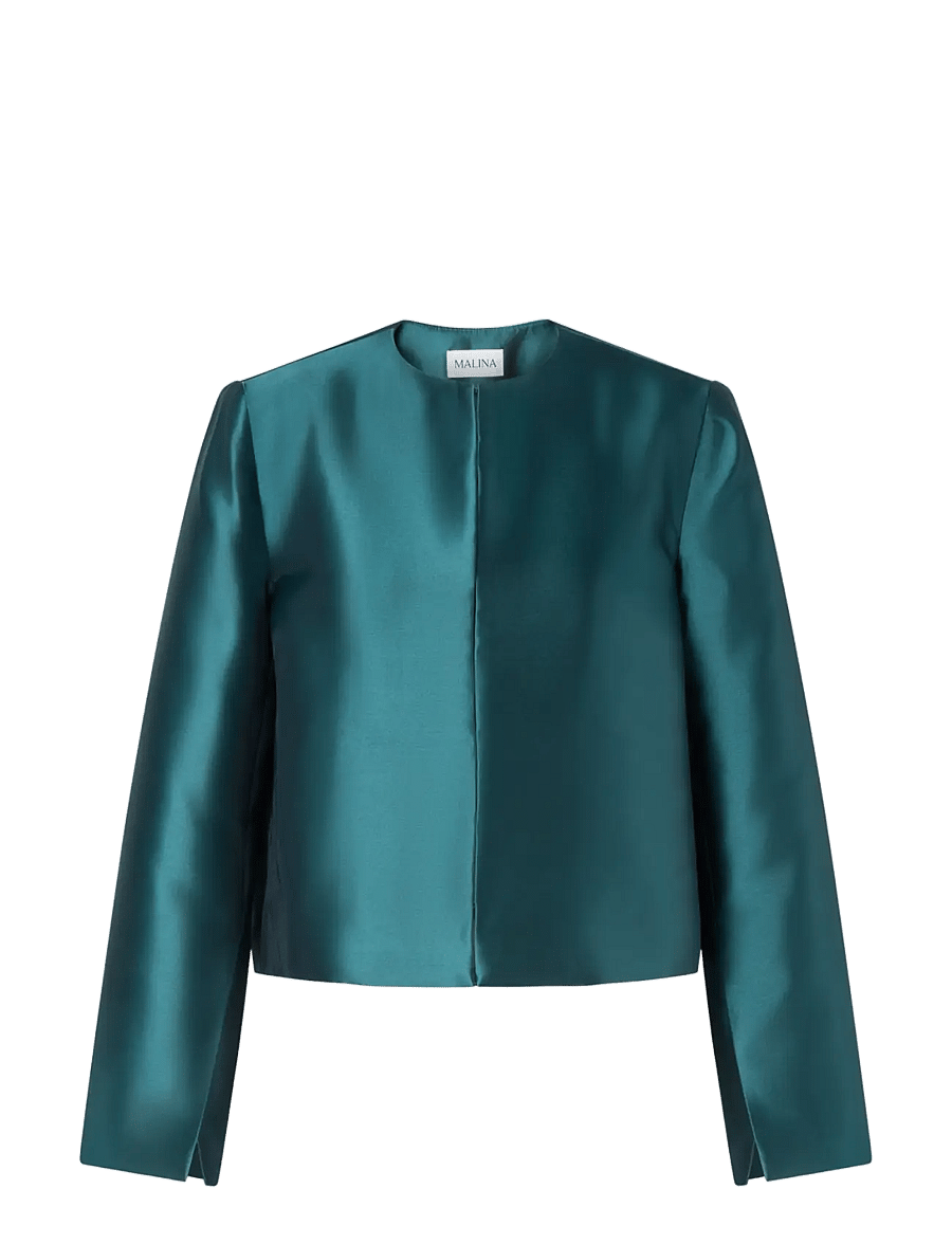 Malina - Ruthie Slit-Sleeve Satin Blouse - crop tops - teal - 1