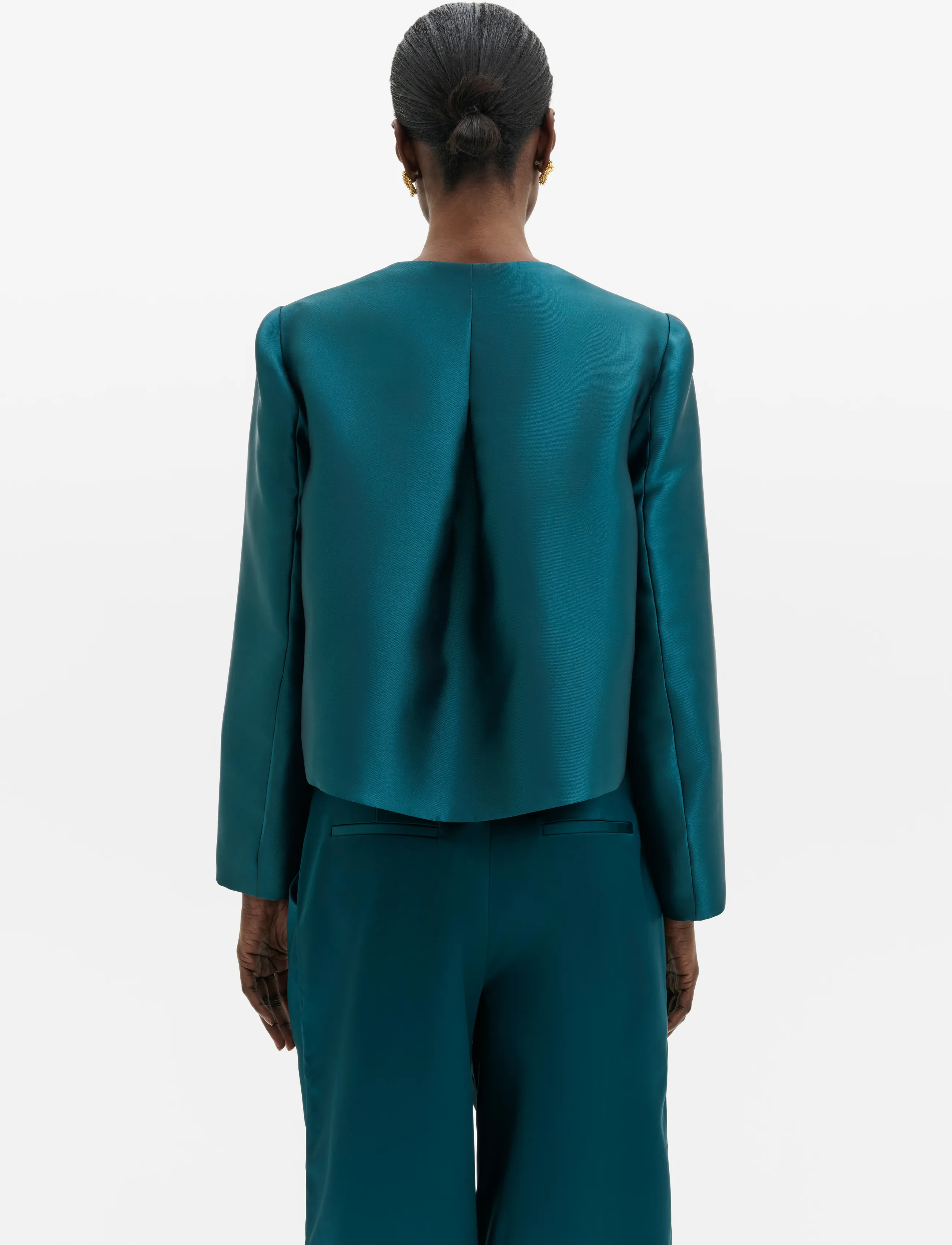 Malina - Ruthie Slit-Sleeve Satin Blouse - långärmade blusar - teal - 2