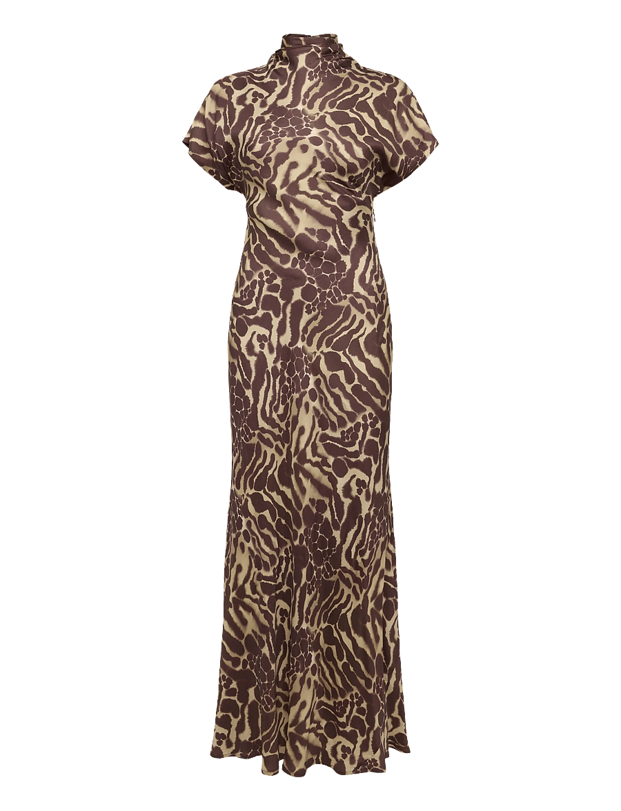 Malina - Alivia Short Sleeve Satin Maxi Dress - robes de soirée - savannah - 1