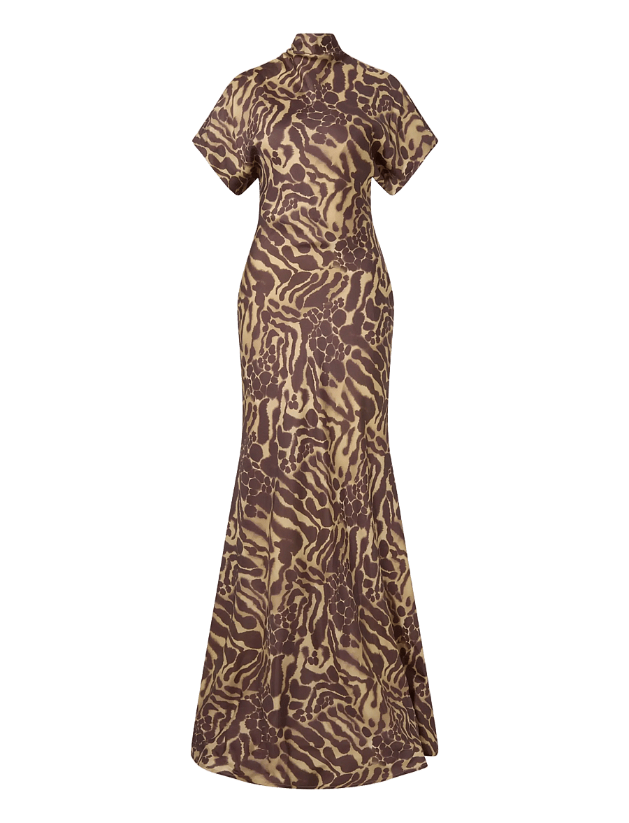 Malina - Alivia Short Sleeve Satin Maxi Dress - aftonklänningar - savannah - 1
