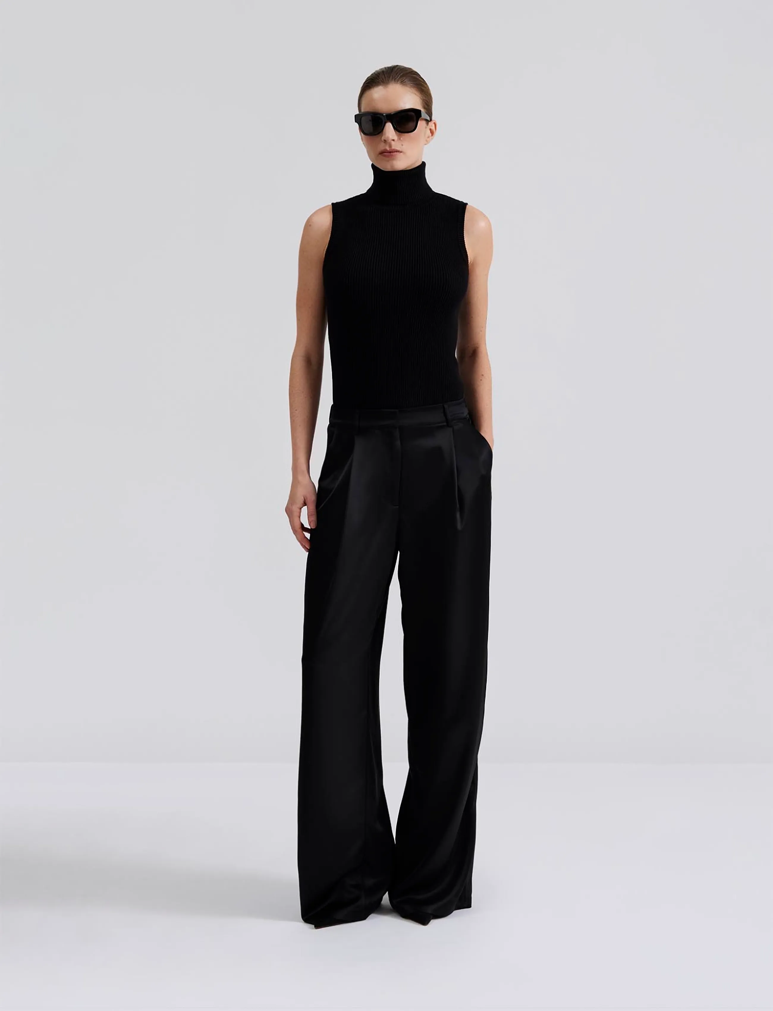 Malina Sarah Elastic Waist Satin Trousers, 36, Black, Bukser > Lige Ben, Dame