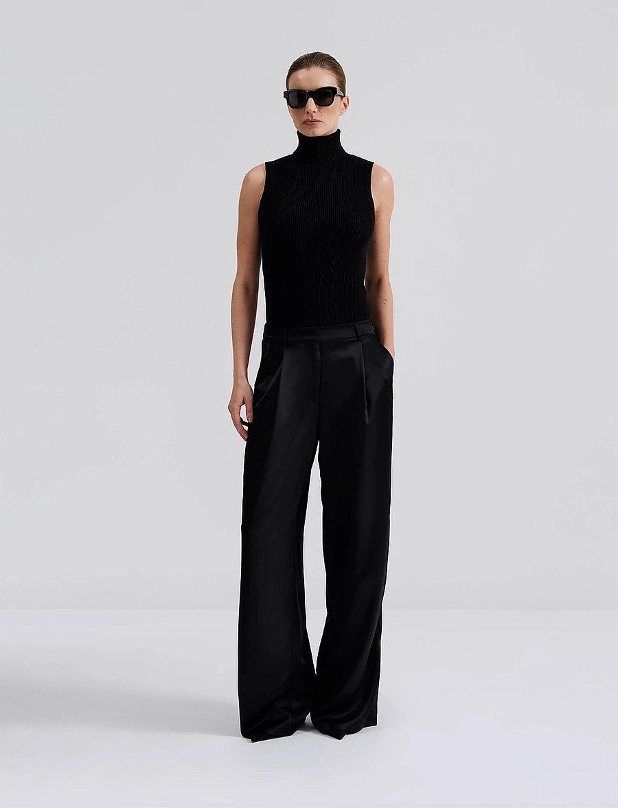 Malina - Sarah Elastic Waist Satin Trousers - black - 0