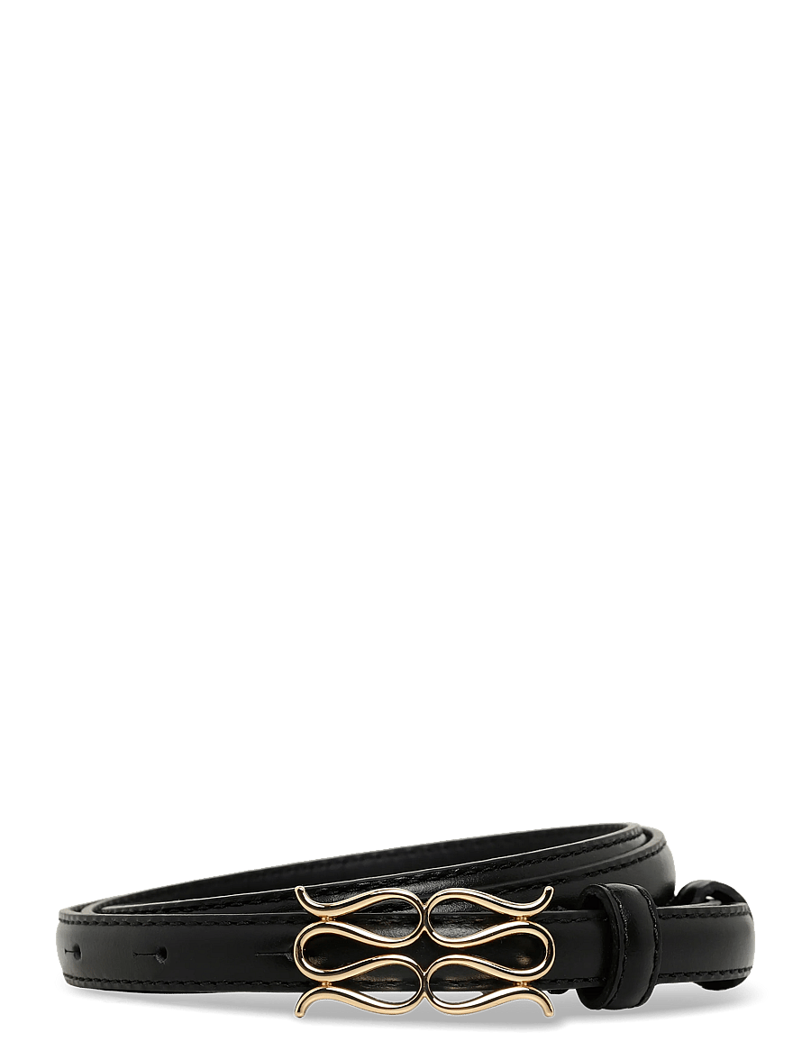 Malina - Mini Monogram Leather Belt - ledergürtel - black - 0
