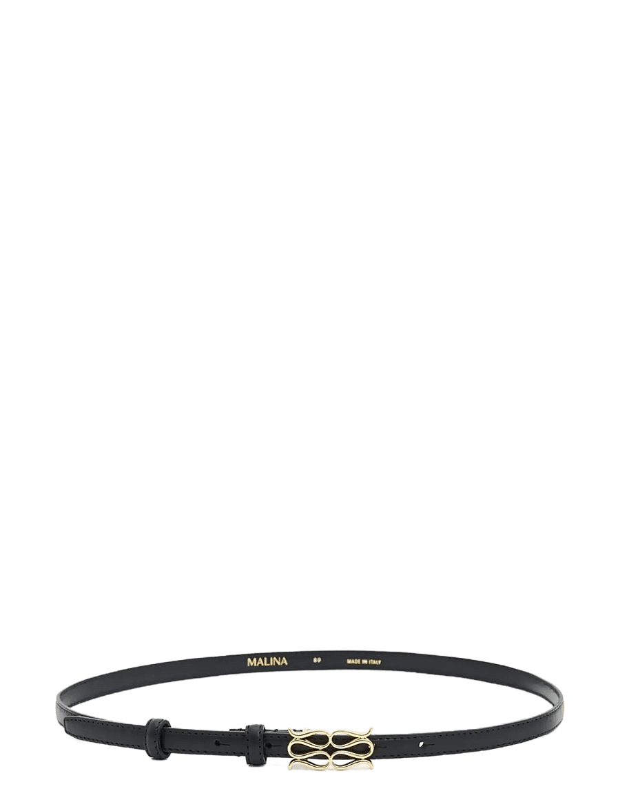 Malina - Mini Monogram Leather Belt - ledergürtel - black - 0