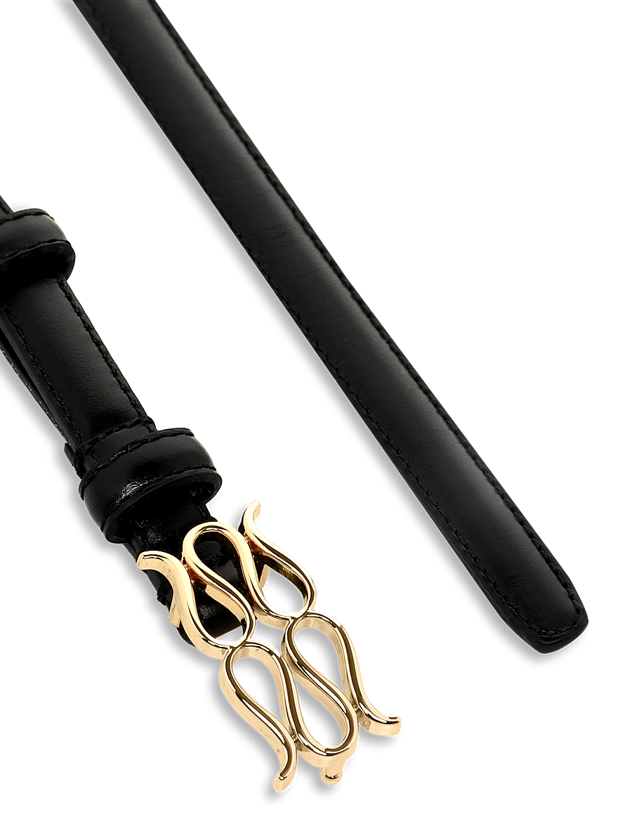 Malina - Mini Monogram Leather Belt - ledergürtel - black - 1