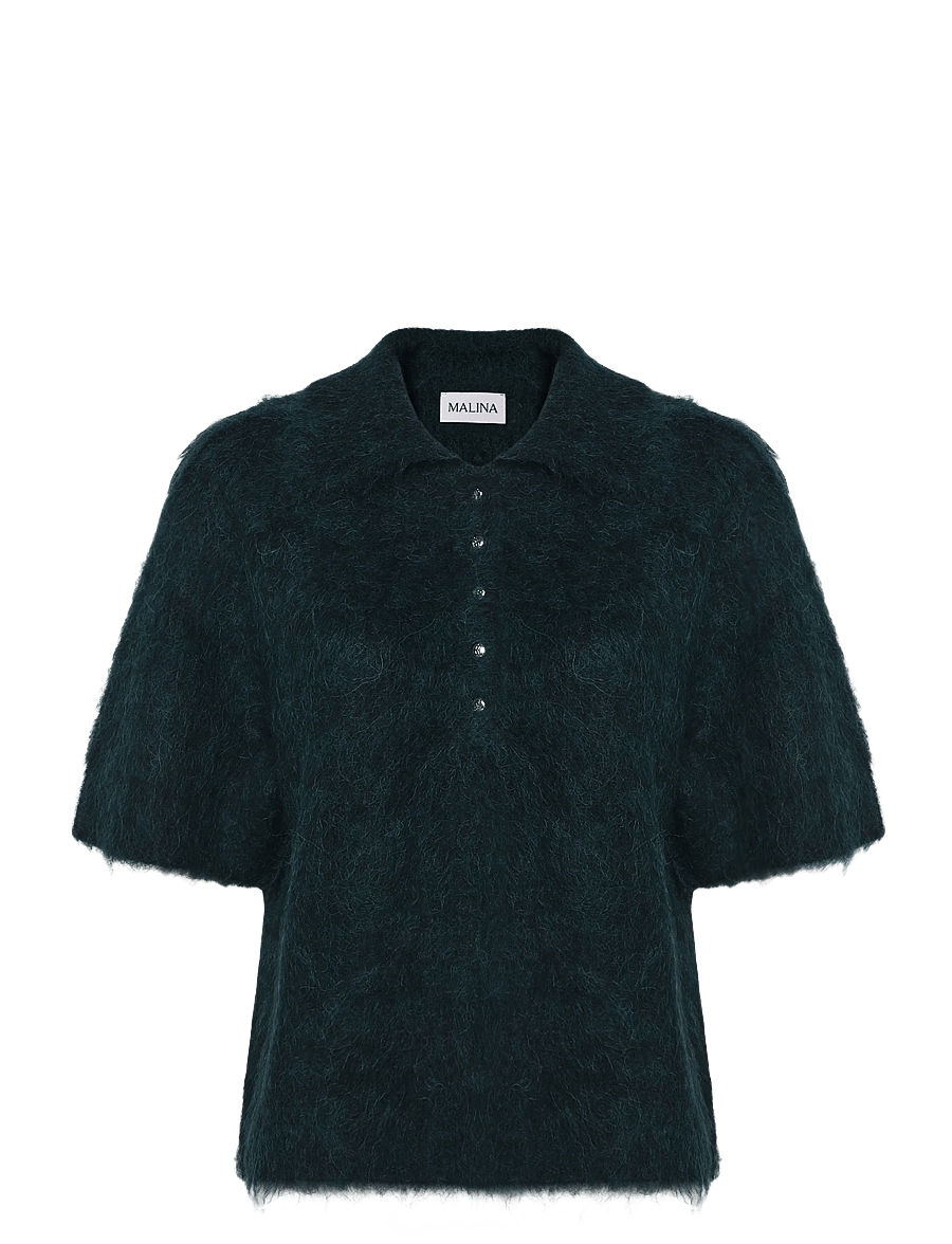 Malina - Eileen Short Sleeve Alpaca Blend Polo Shirt - stickade tröjor - teal - 1
