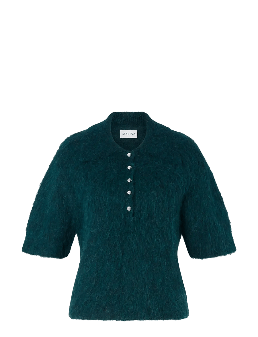 Malina - Eileen Short Sleeve Alpaca Blend Polo Shirt - stickade tröjor - teal - 1