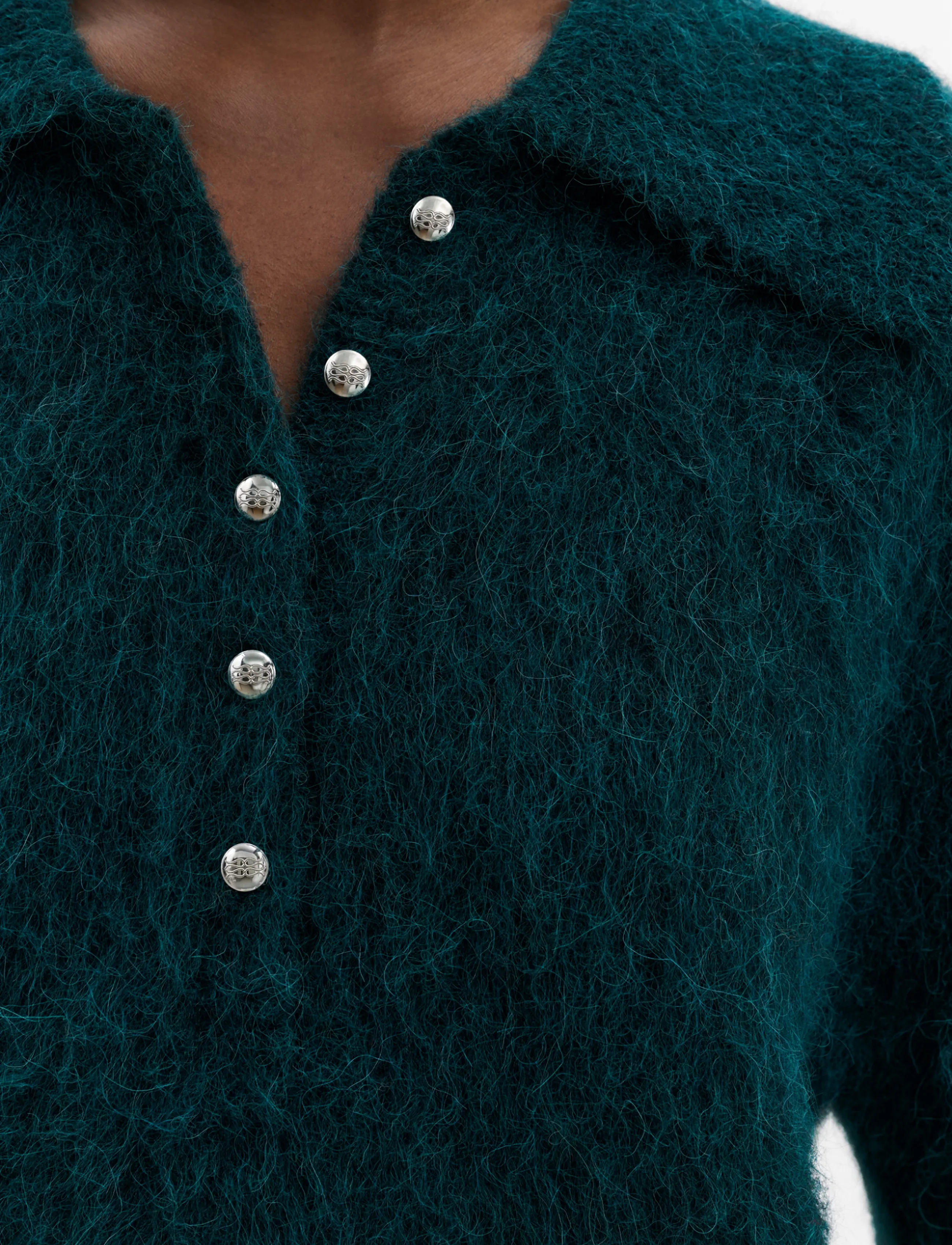 Malina - Eileen Short Sleeve Alpaca Blend Polo Shirt - stickade tröjor - teal - 3