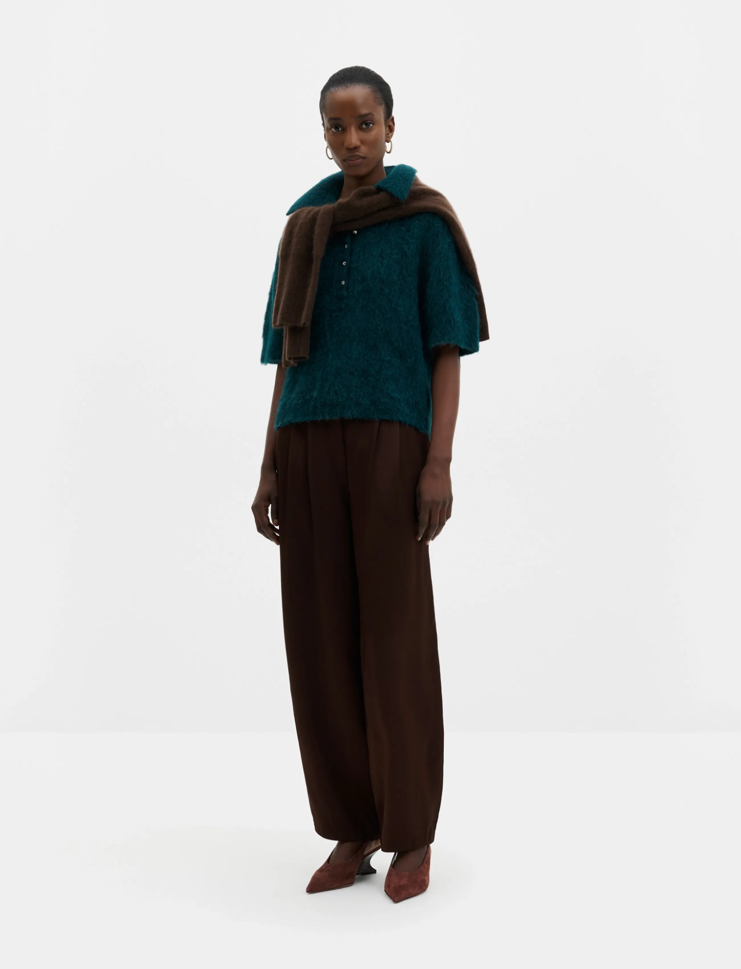 Malina - Eileen Short Sleeve Alpaca Blend Polo Shirt - stickade tröjor - teal - 4