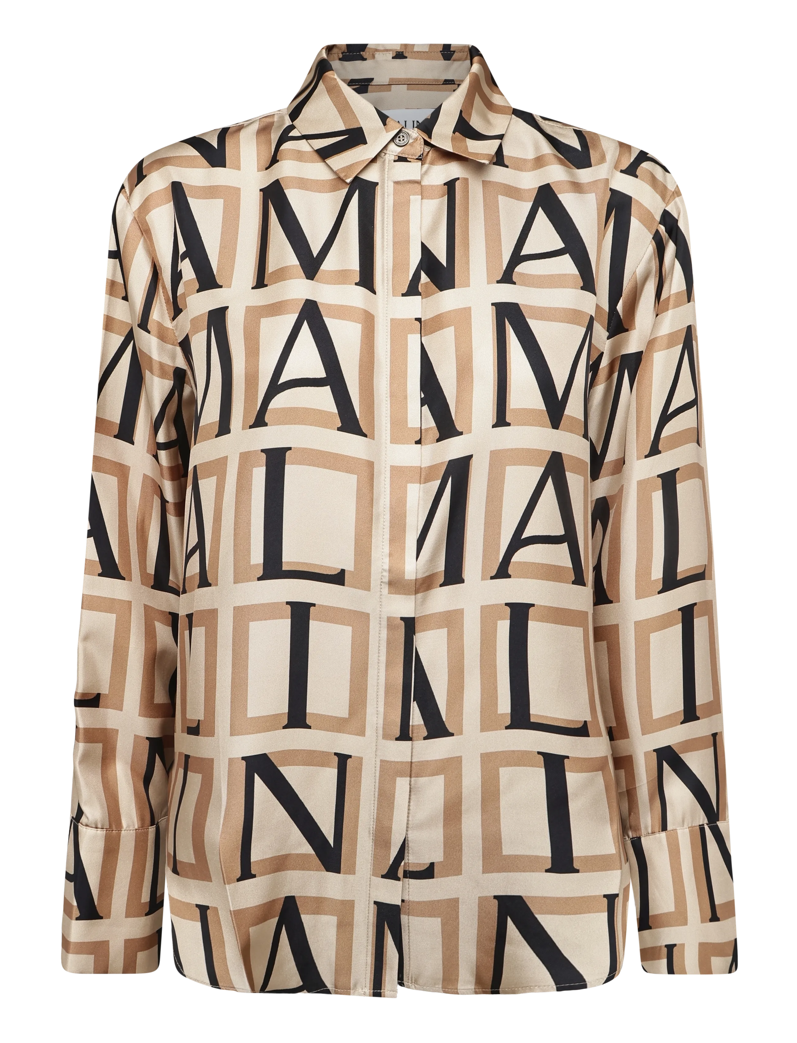 Malina Felicity Silk Shirt - Skjortor - MONOGRAM CAMEL / beige