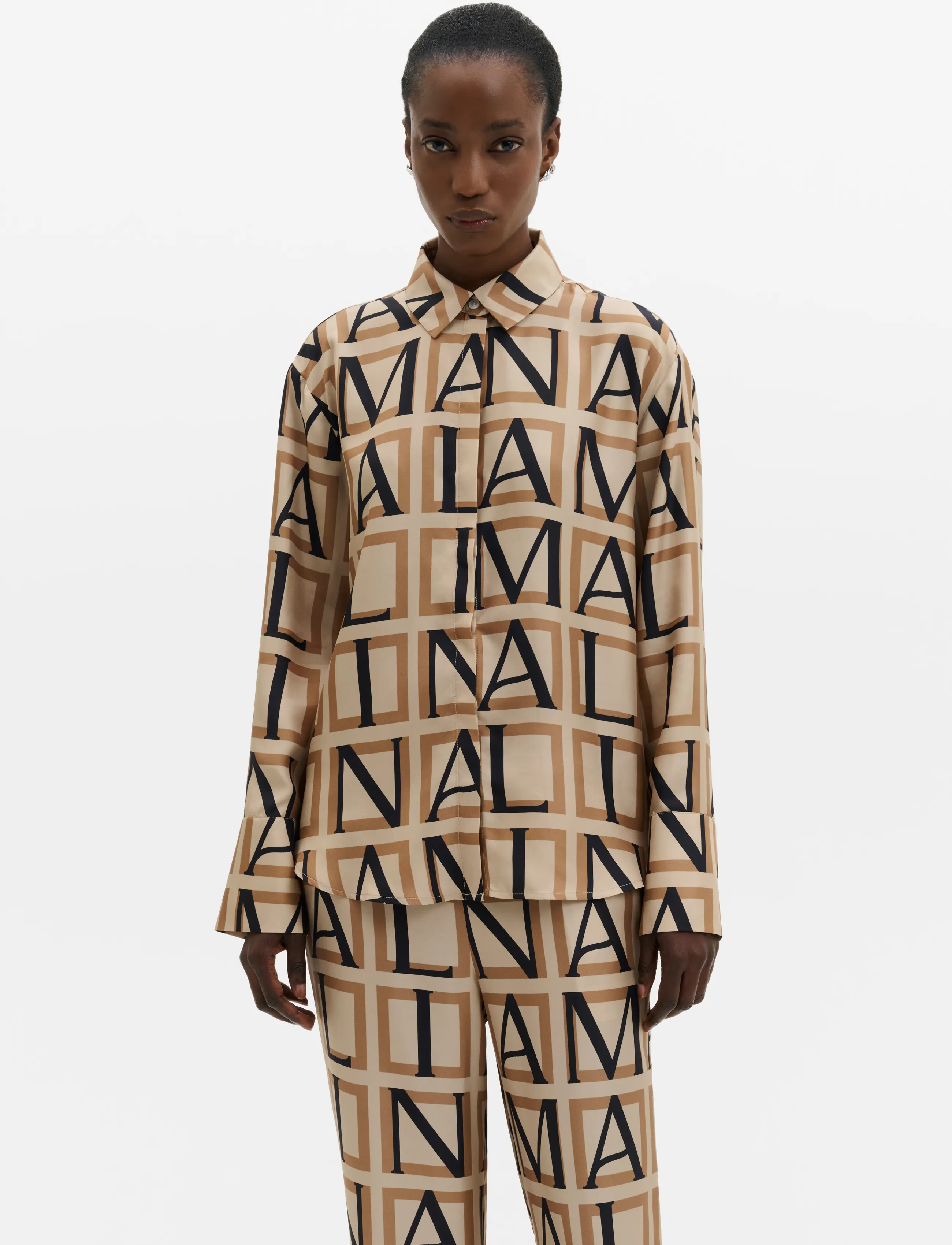 Malina Felicity Silk Shirt - Pikkade varrukatega särgid - MONOGRAM CAMEL / beige