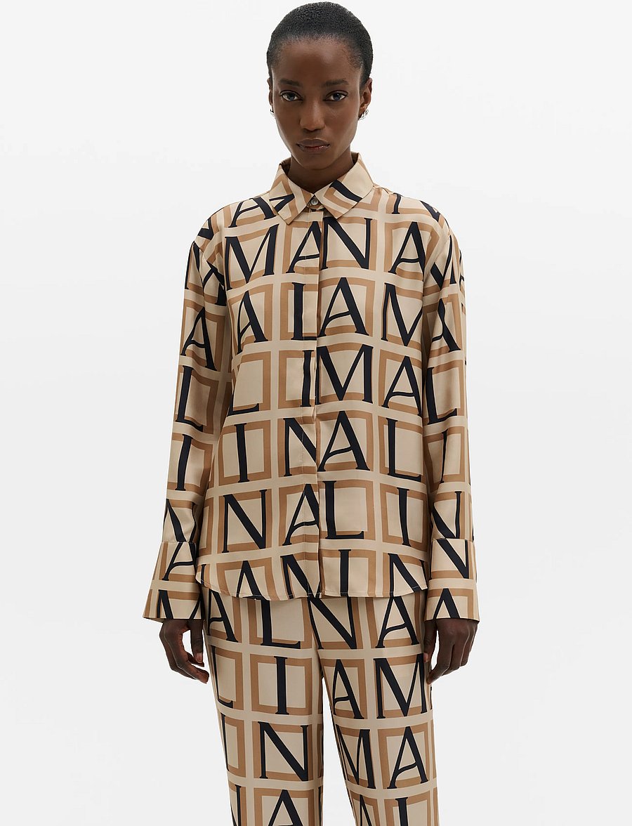 Malina - Felicity Silk Shirt - monogram camel - 0