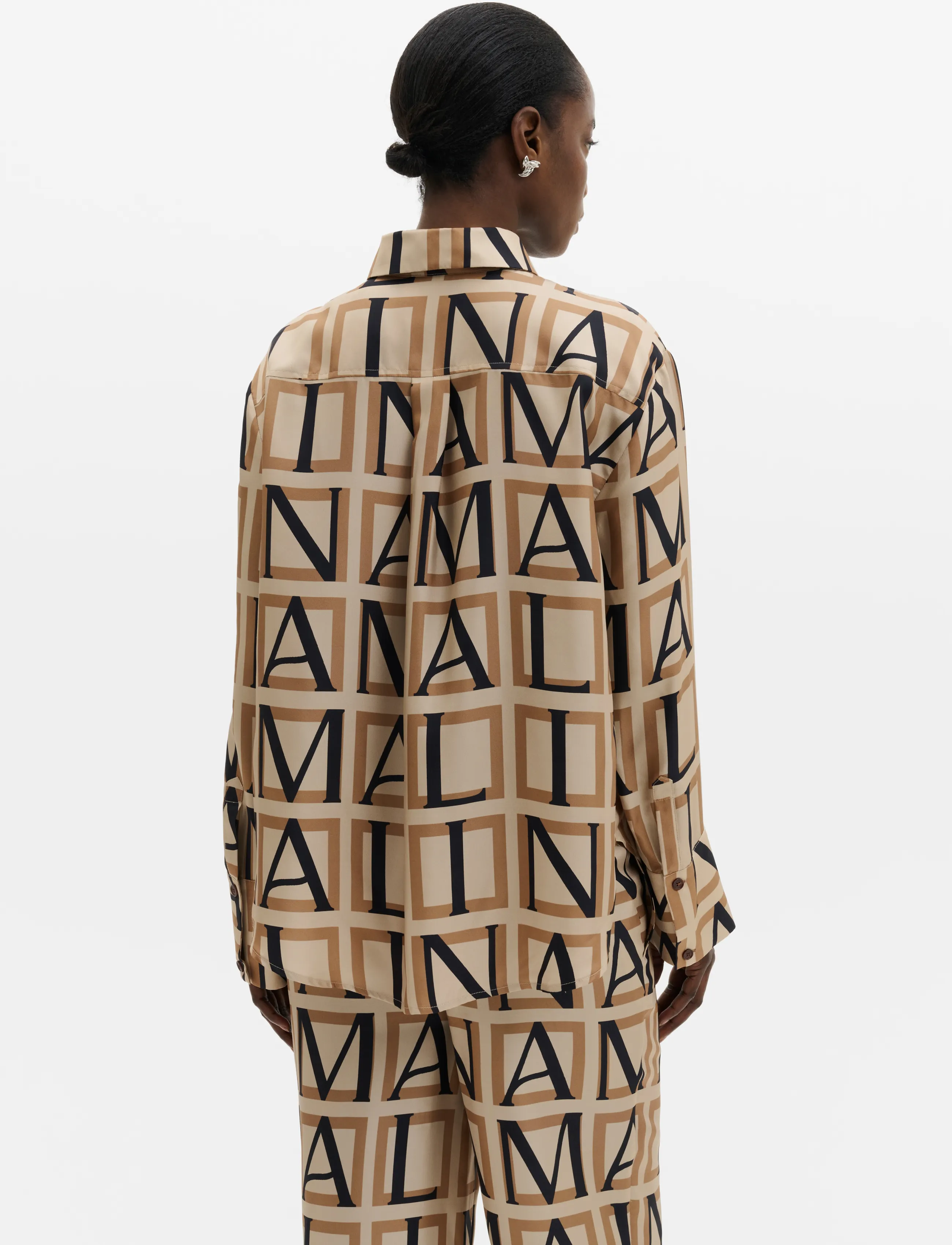 Malina - Felicity Silk Shirt - monogram camel - 2