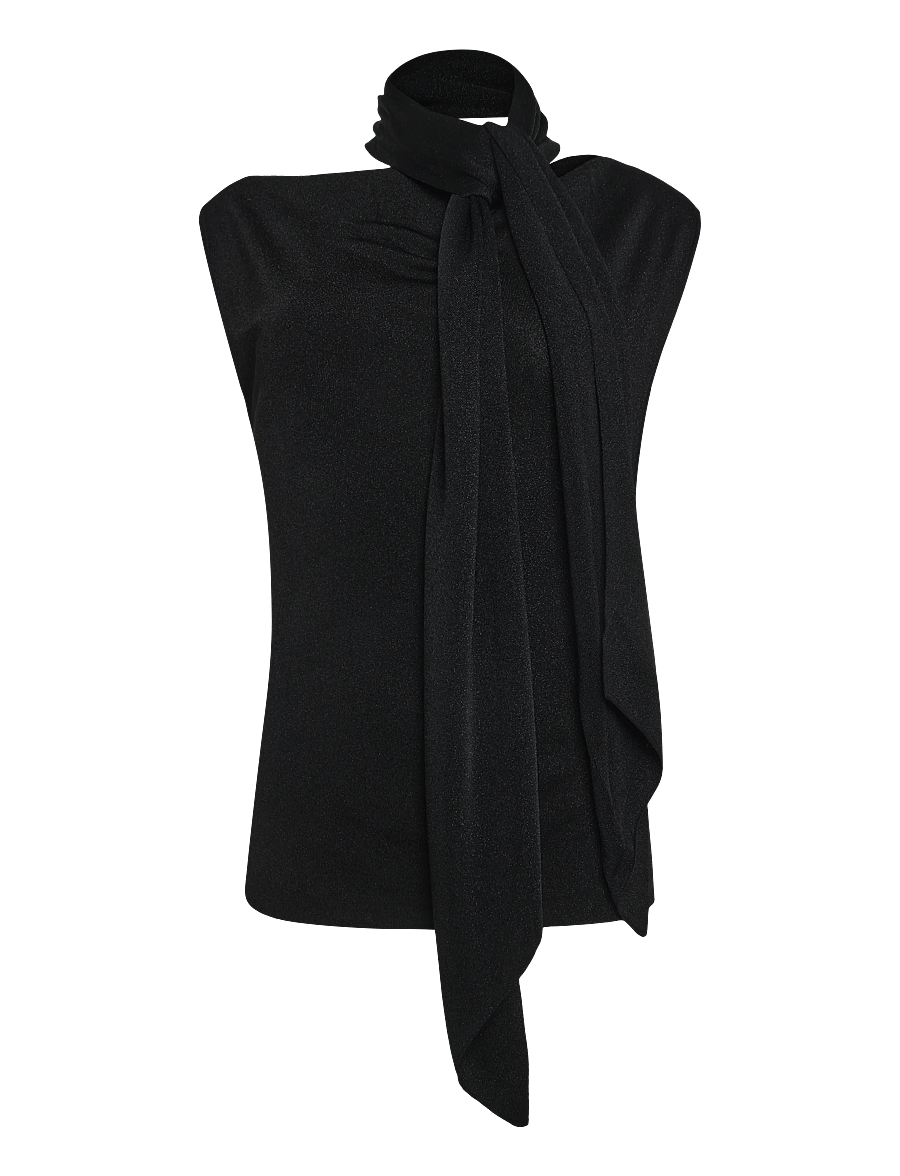 Malina - Donia Cowl Neck Scarf Detailed Top - linnen - black - 1