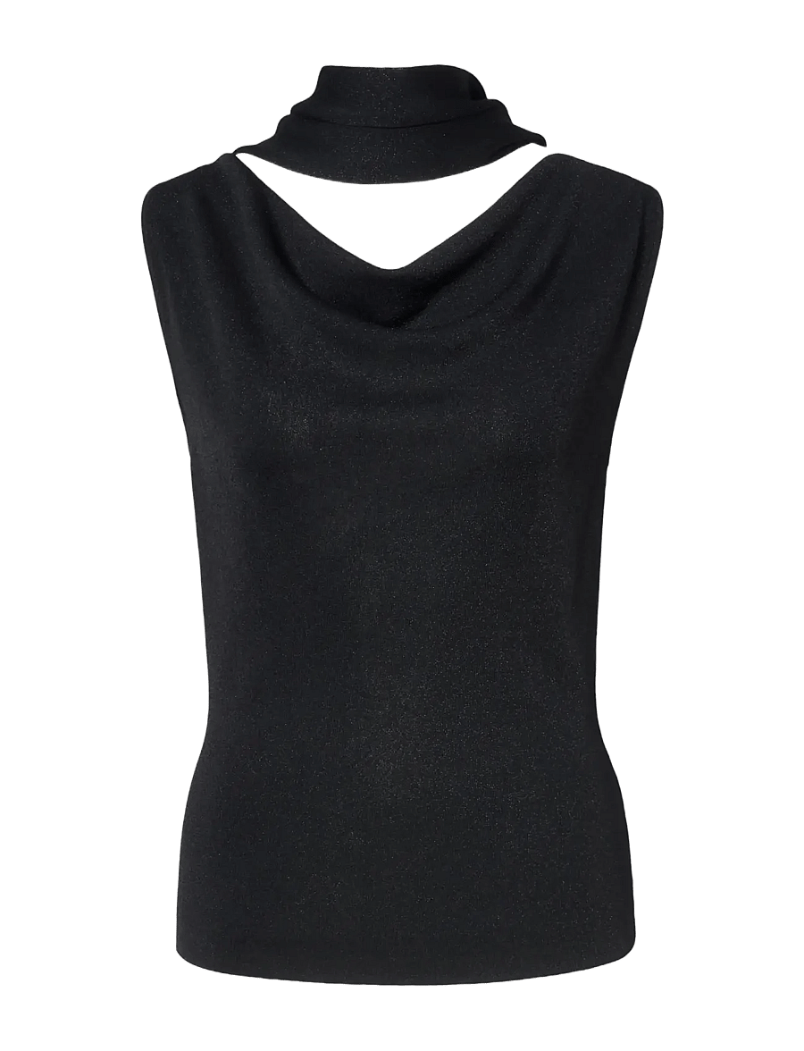 Malina - Donia Cowl Neck Scarf Detailed Top - linnen - black - 1