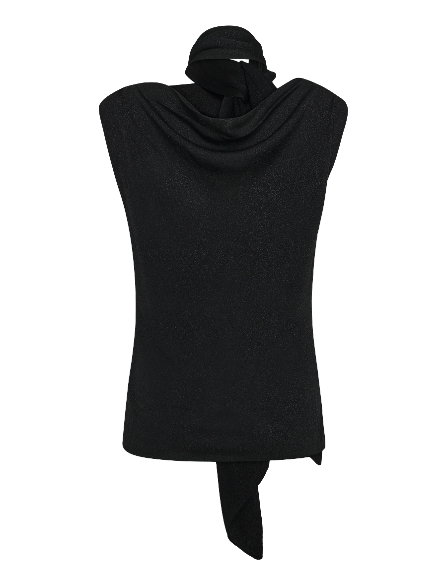 Malina - Donia Cowl Neck Scarf Detailed Top - linnen - black - 2