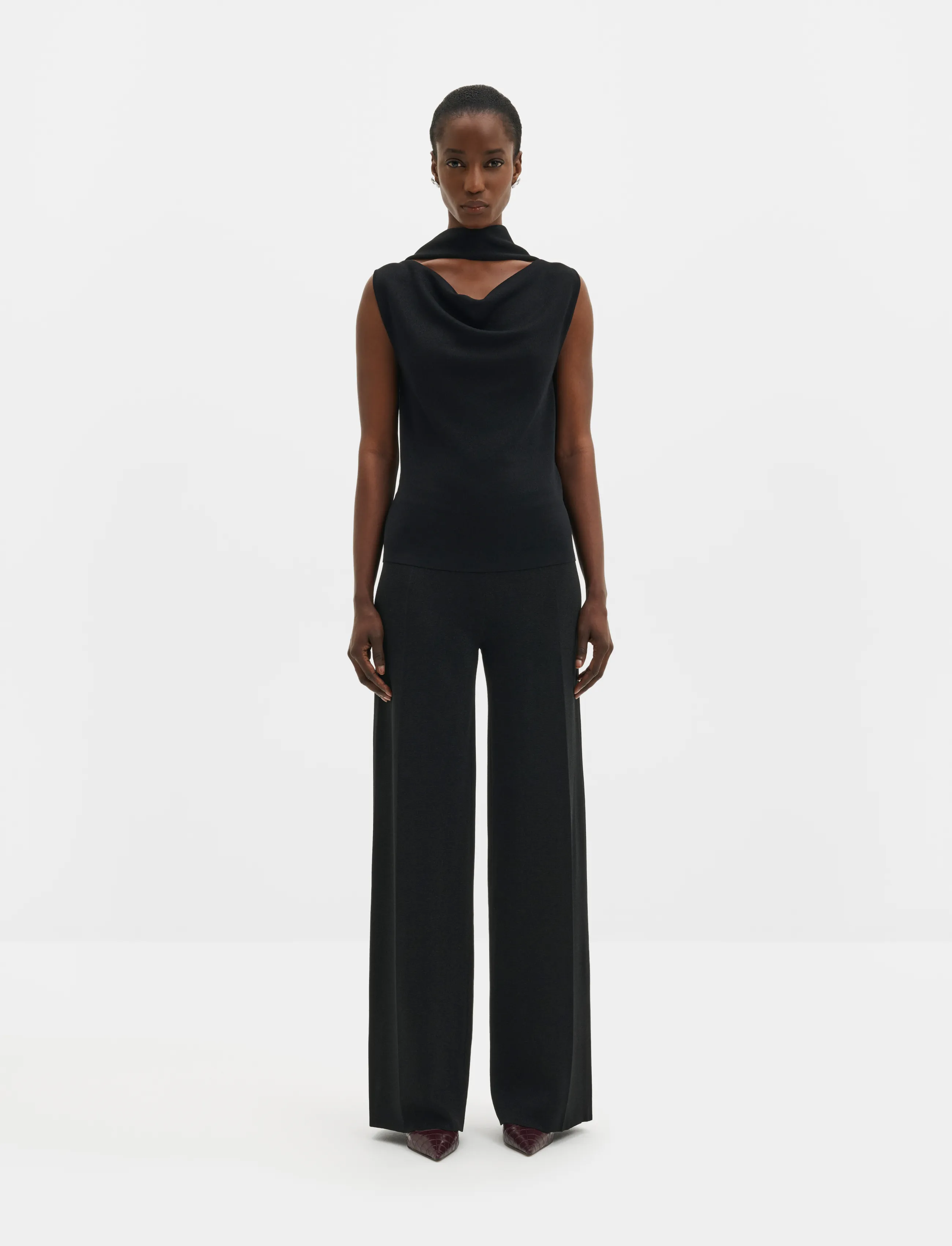 Malina Donia Cowl Neck Scarf Detailed Top, Kvinder, Ærmeløs Cowl Neck Top, Sort, Str: M