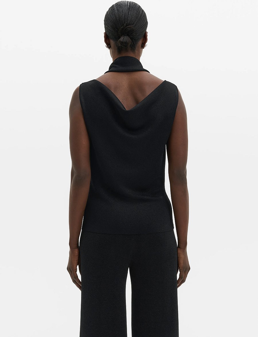 Malina - Donia Cowl Neck Scarf Detailed Top - linnen - black - 2