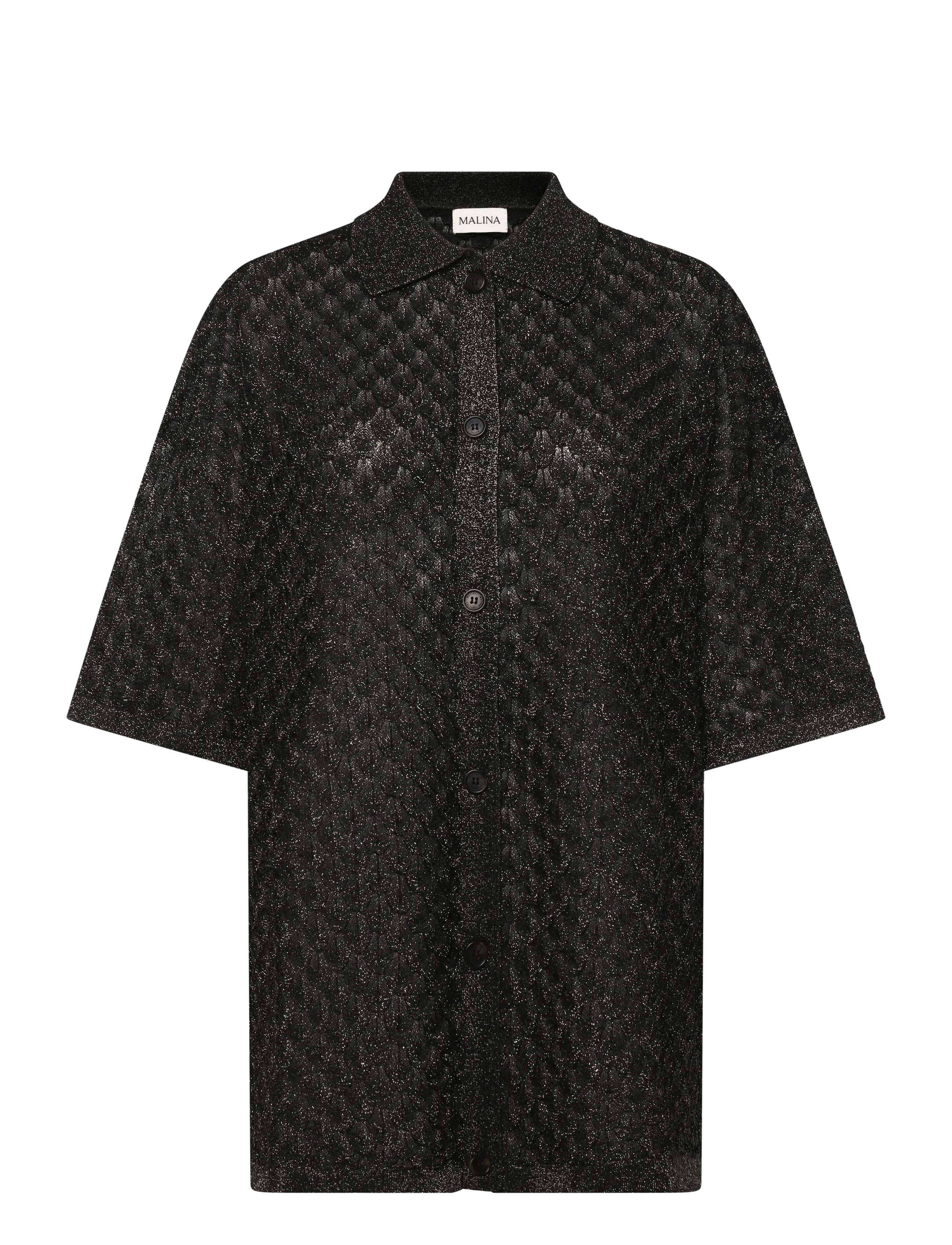 Malina - Moa Oversized Pointelle Knitted Shirt - hosen mit weitem bein - black metallic - 1