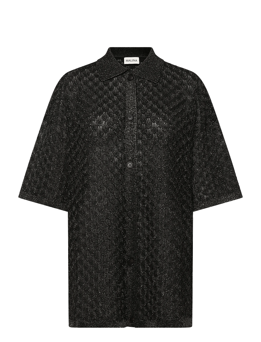 Malina - Moa Oversized Pointelle Knitted Shirt - hosen mit weitem bein - black metallic - 1