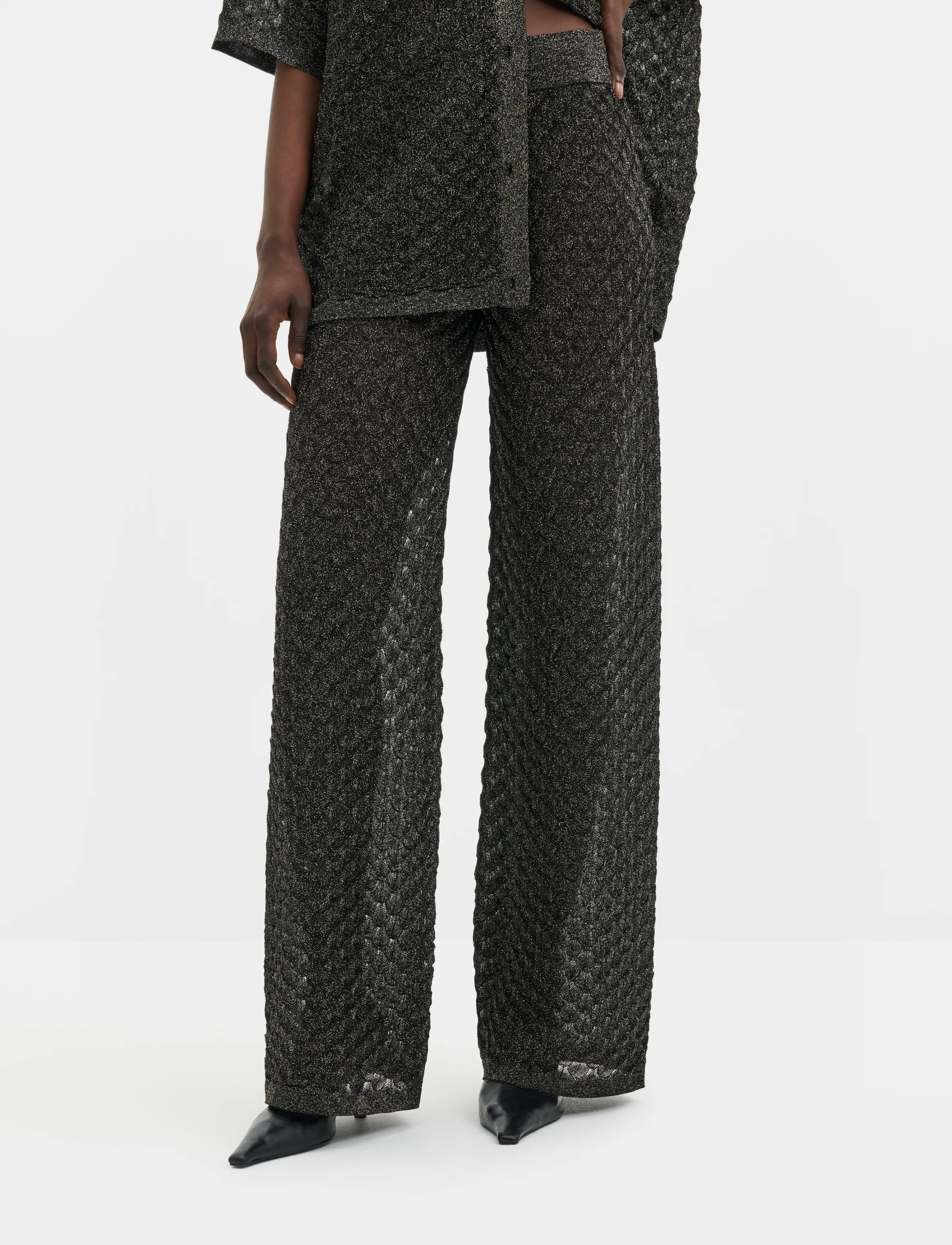 Malina Moa Oversized Pointelle Knitted Shirt - Kläder - BLACK METALLIC / black