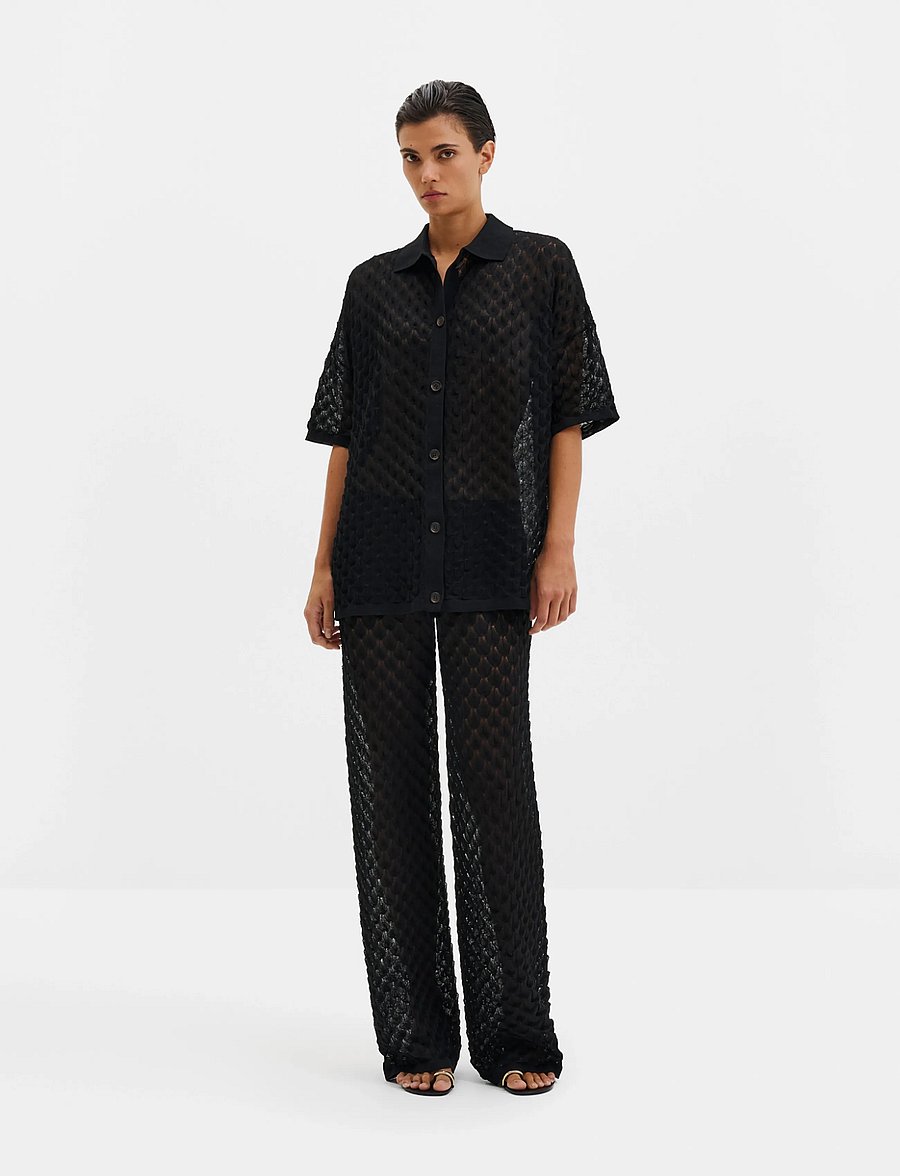 Malina - Moa Oversized Pointelle Knitted Shirt - hosen mit weitem bein - black metallic - 0